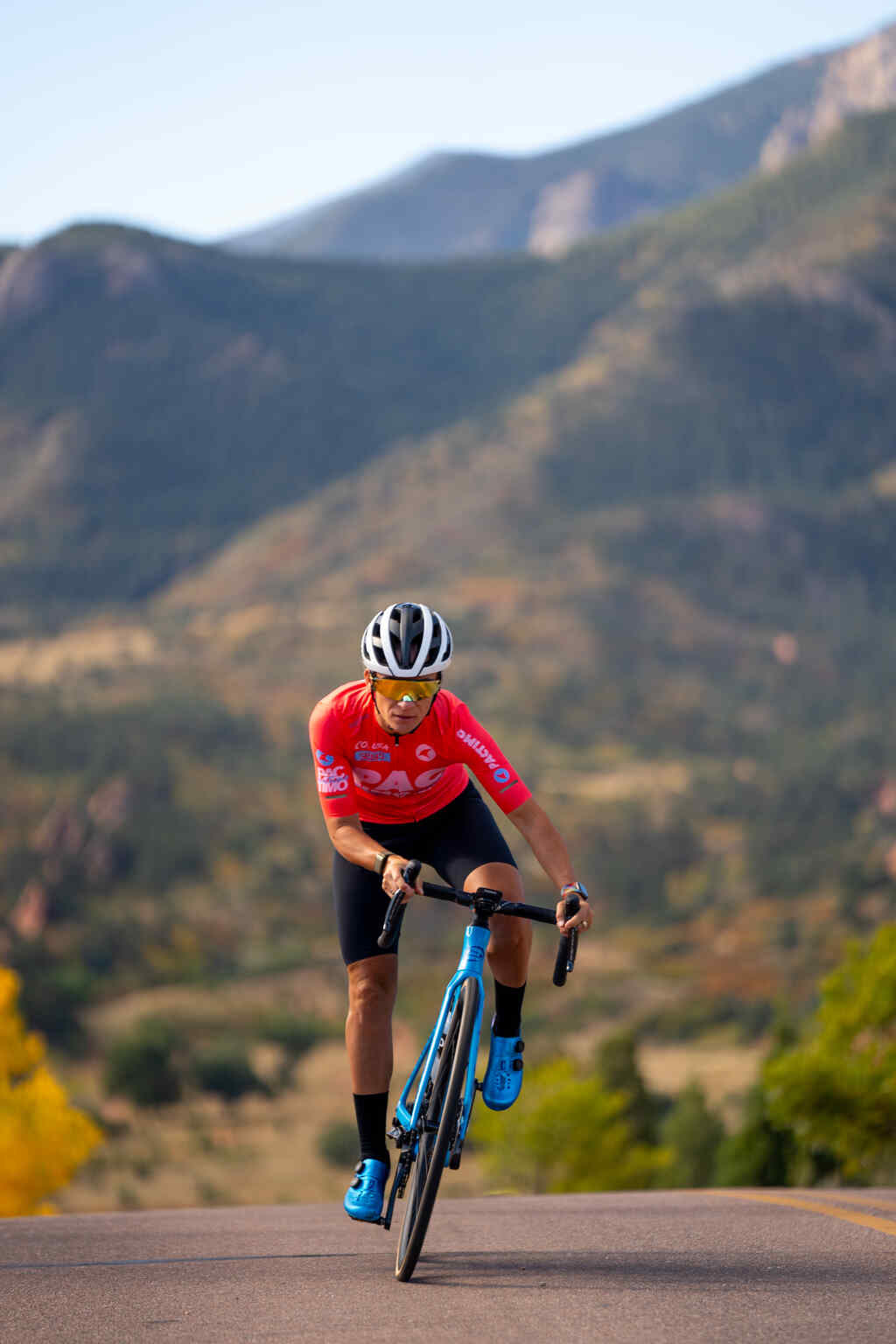 Cyclist in Hot Pink Jersey riding in Garden of the Gods