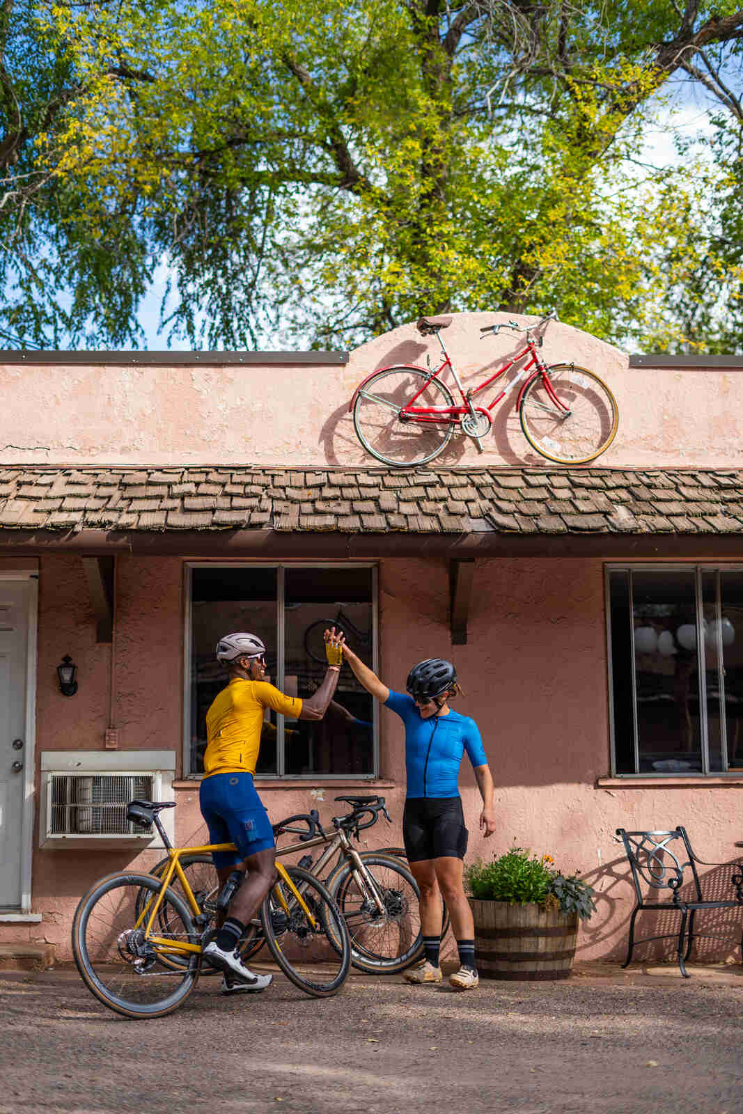 Cyclists finishing a ride at Buffalo Bike Lodge