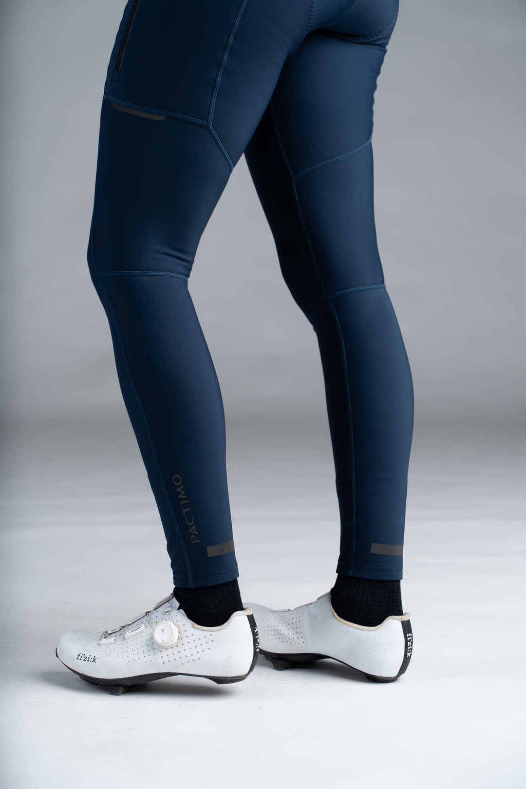 Women's Navy Blue Thermal Cycling Bib Tights - Leg Close-Up