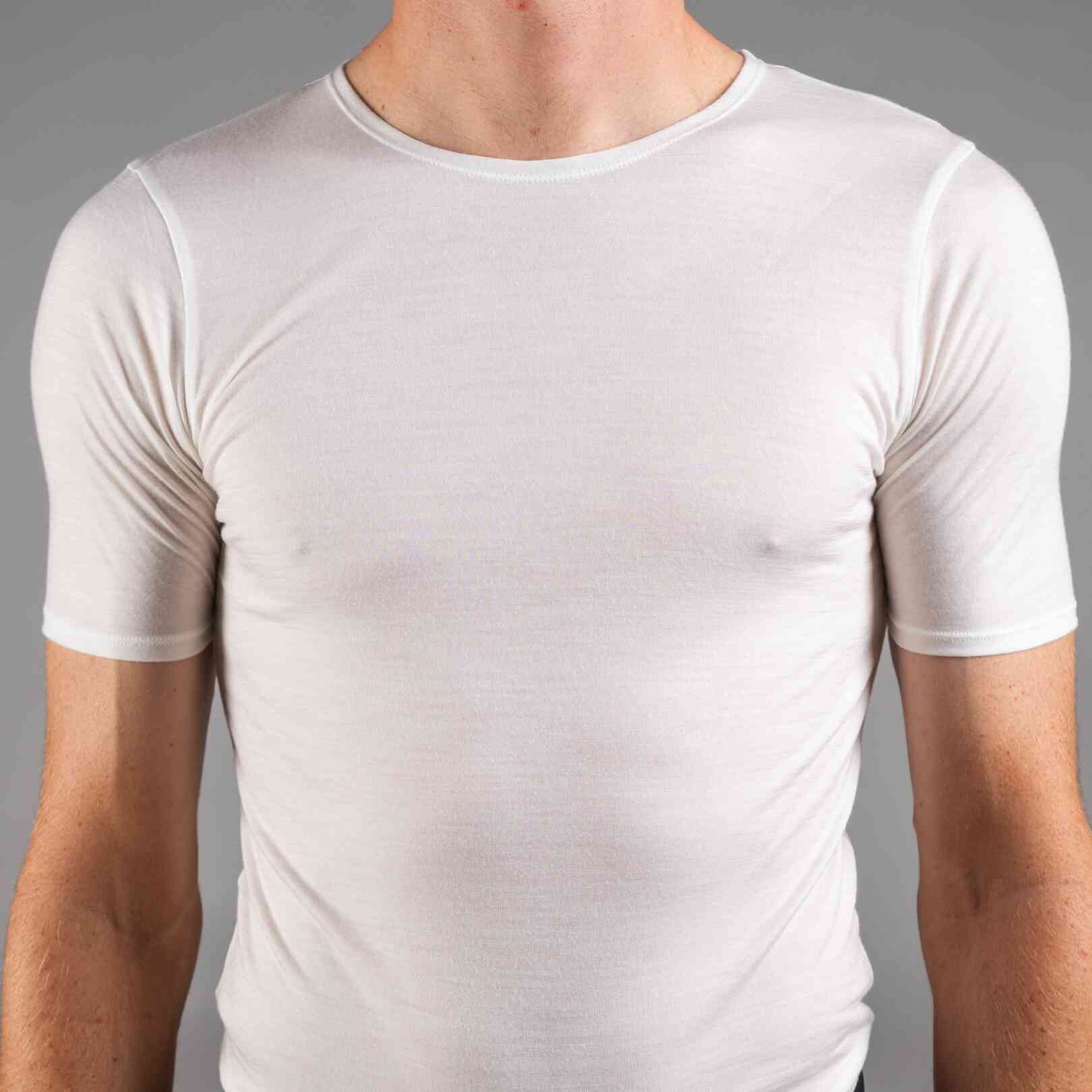 Men's White Merino Wool Cycling Base Layer - Front Close-Up