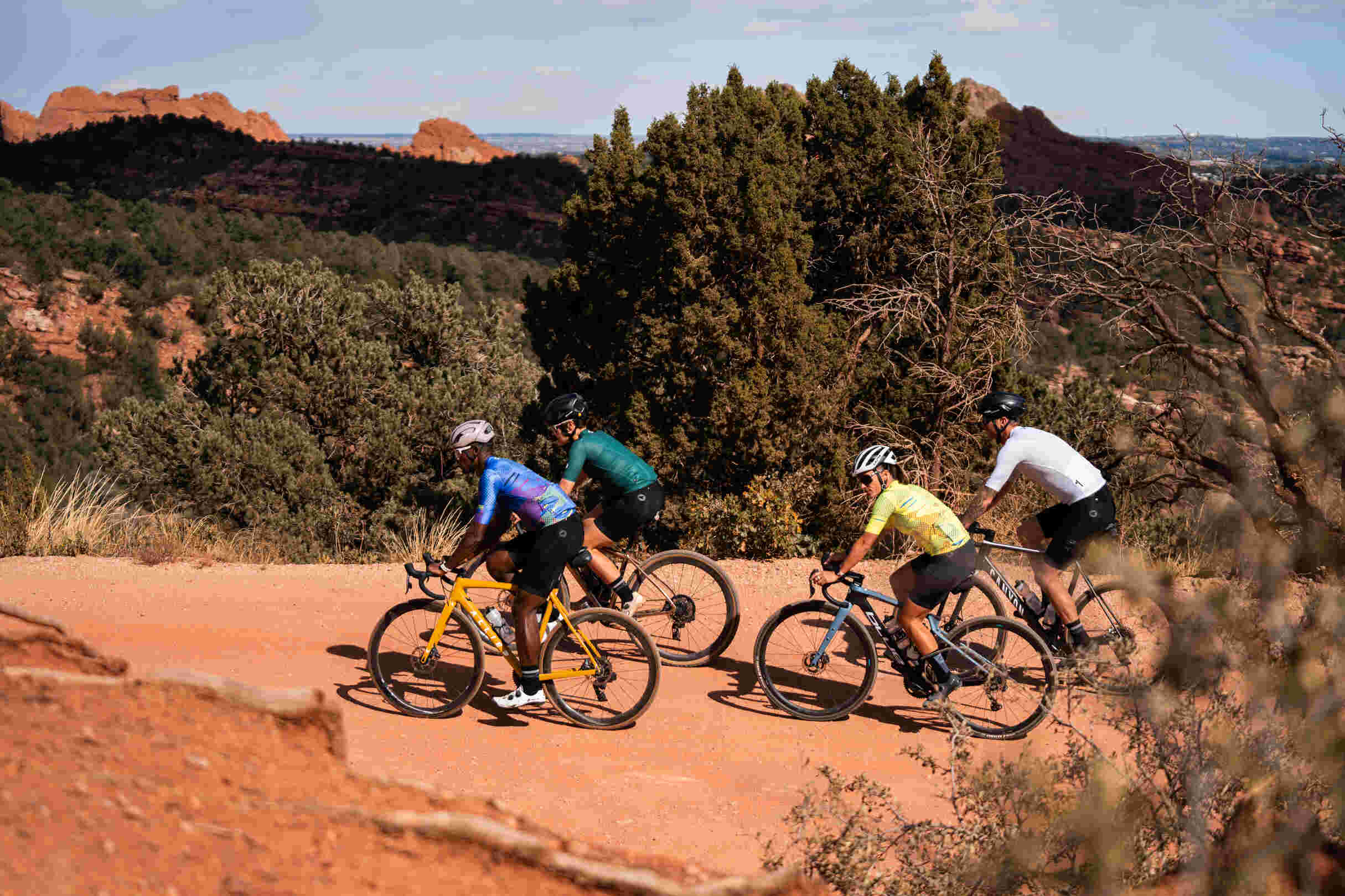 Group of Cyclists Gravel Riding in Colorado