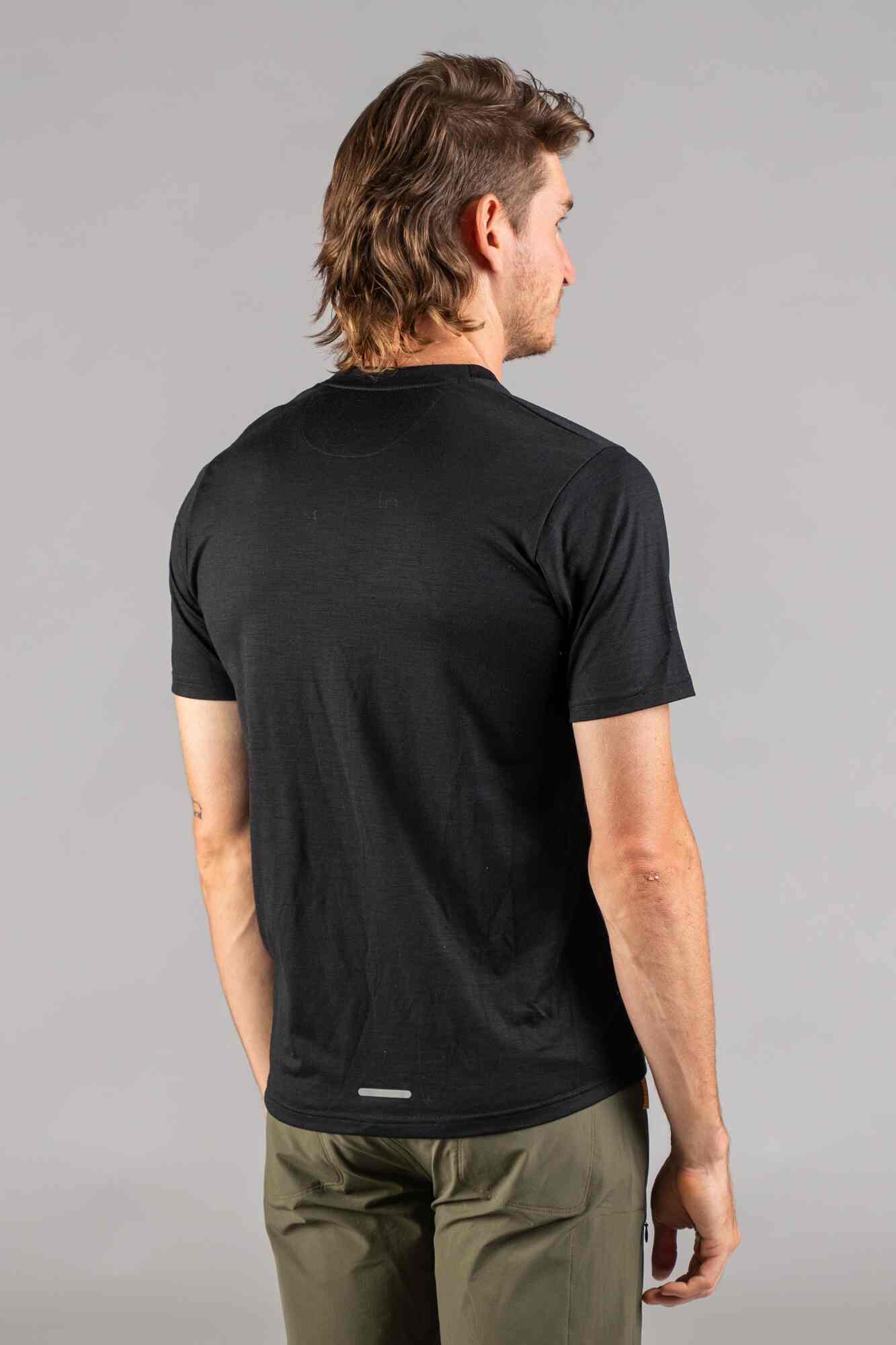 Men's Black Merino Wool MTB Tee - Back View