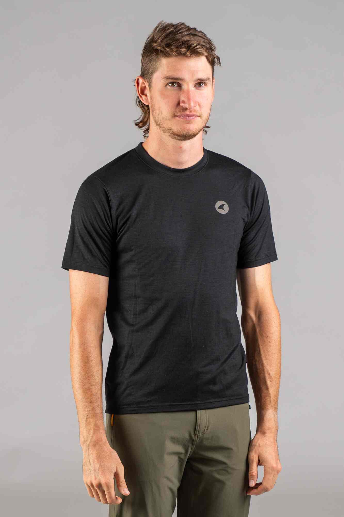 Men's Black Merino Wool MTB Tee - Front View