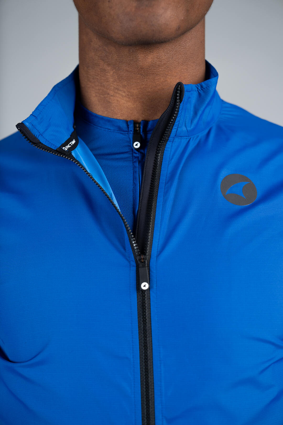 Men's Blue Packable Cycling Jacket - Collar