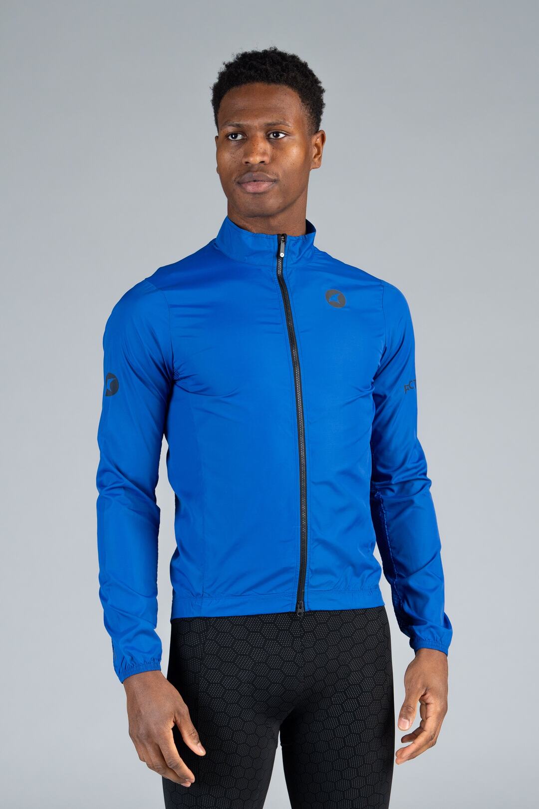 Men's Blue Packable Cycling Jacket - Front View