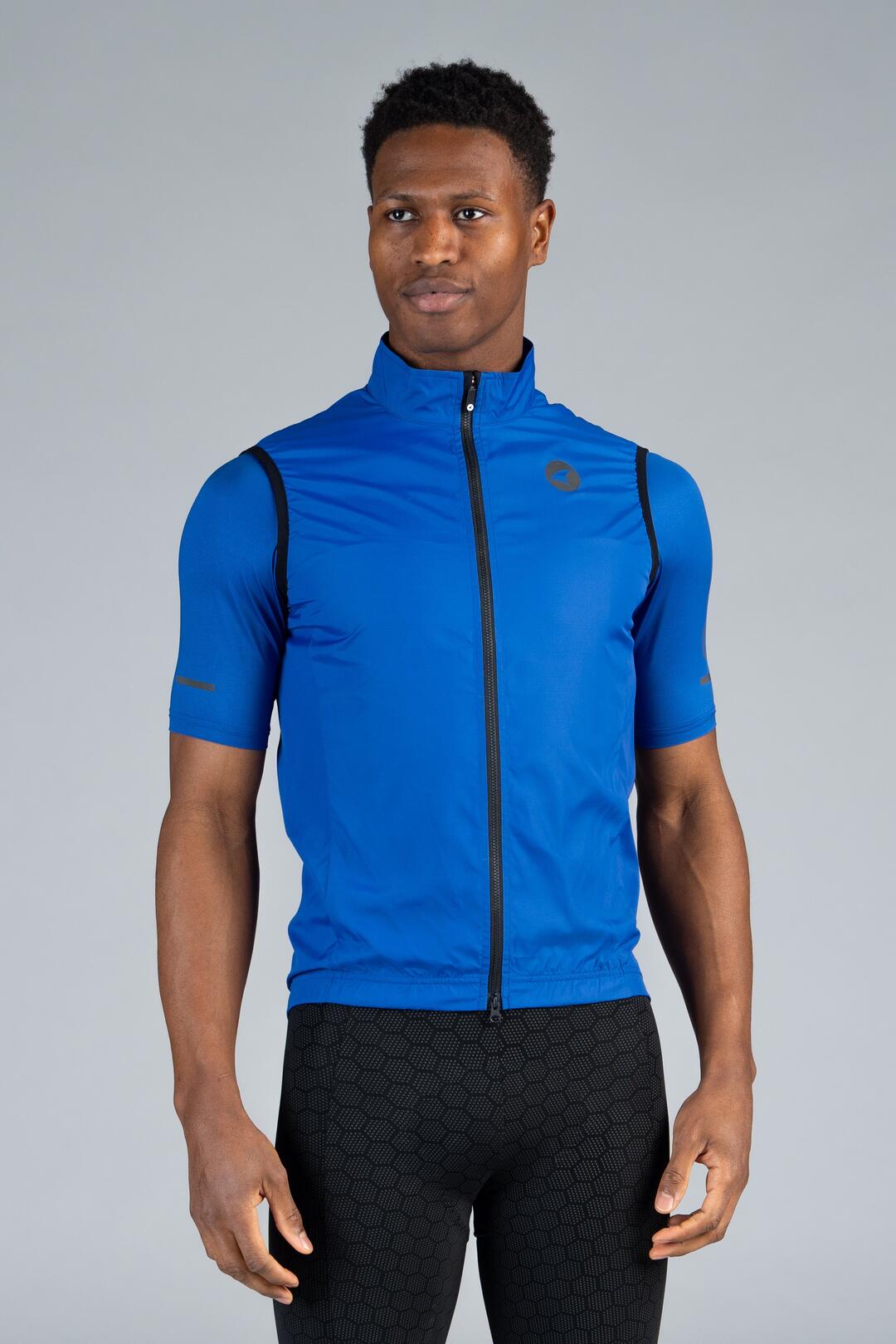 Men's Blue Packable Cycling Wind Vest - Front View