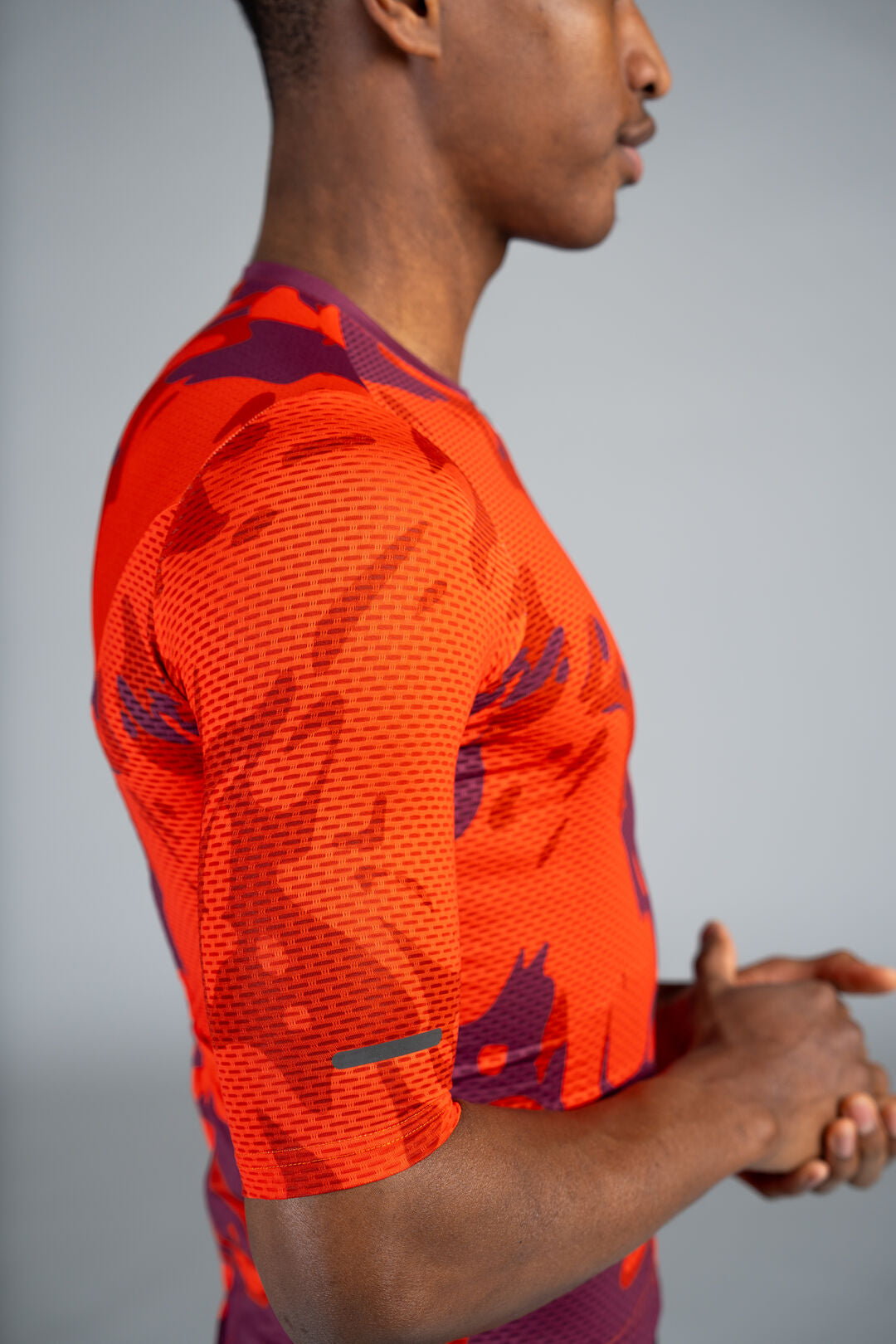 Men's Red Mesh Cycling Jersey - Reflection Sleeve Close-Up