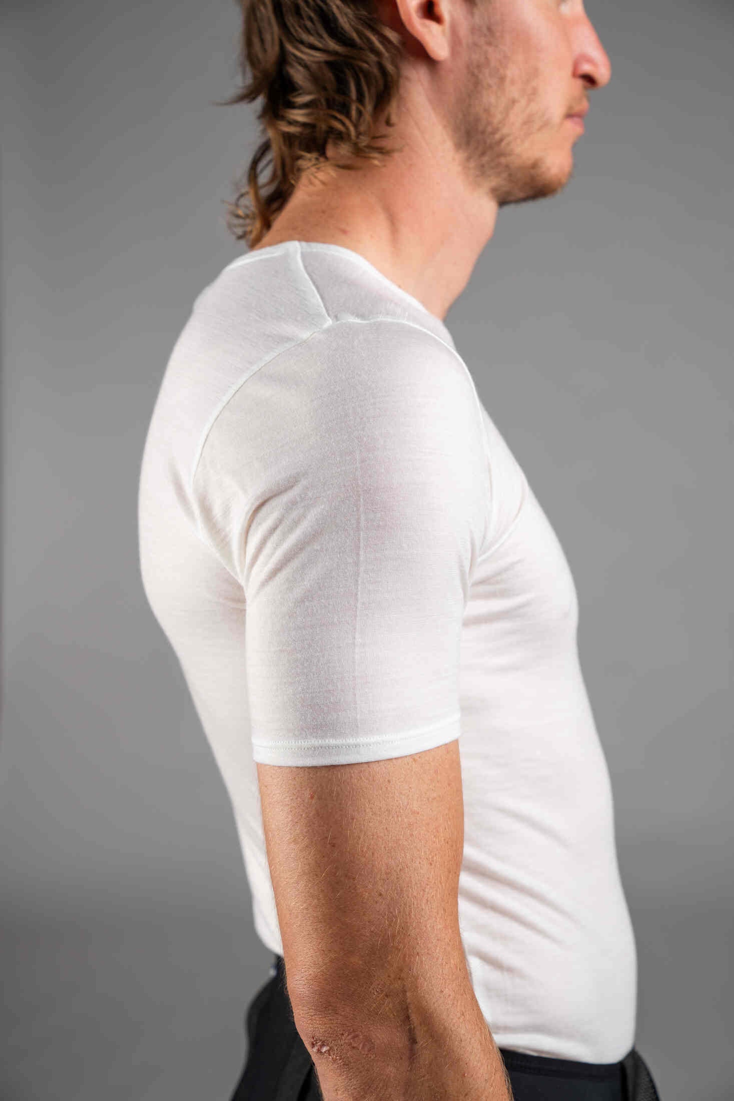 Men's White Merino Wool Cycling Base Layer - Side View
