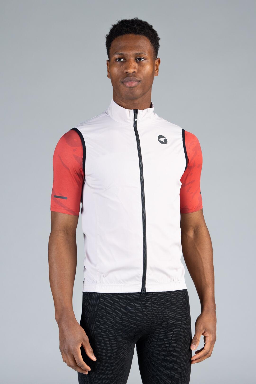 Men's White Packable Cycling Wind Vest - Front View