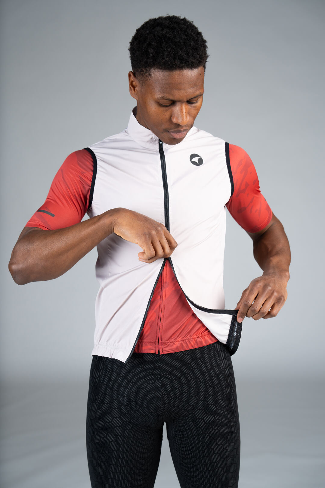 Men's White Packable Cycling Wind Vest - Two-Way Zipper