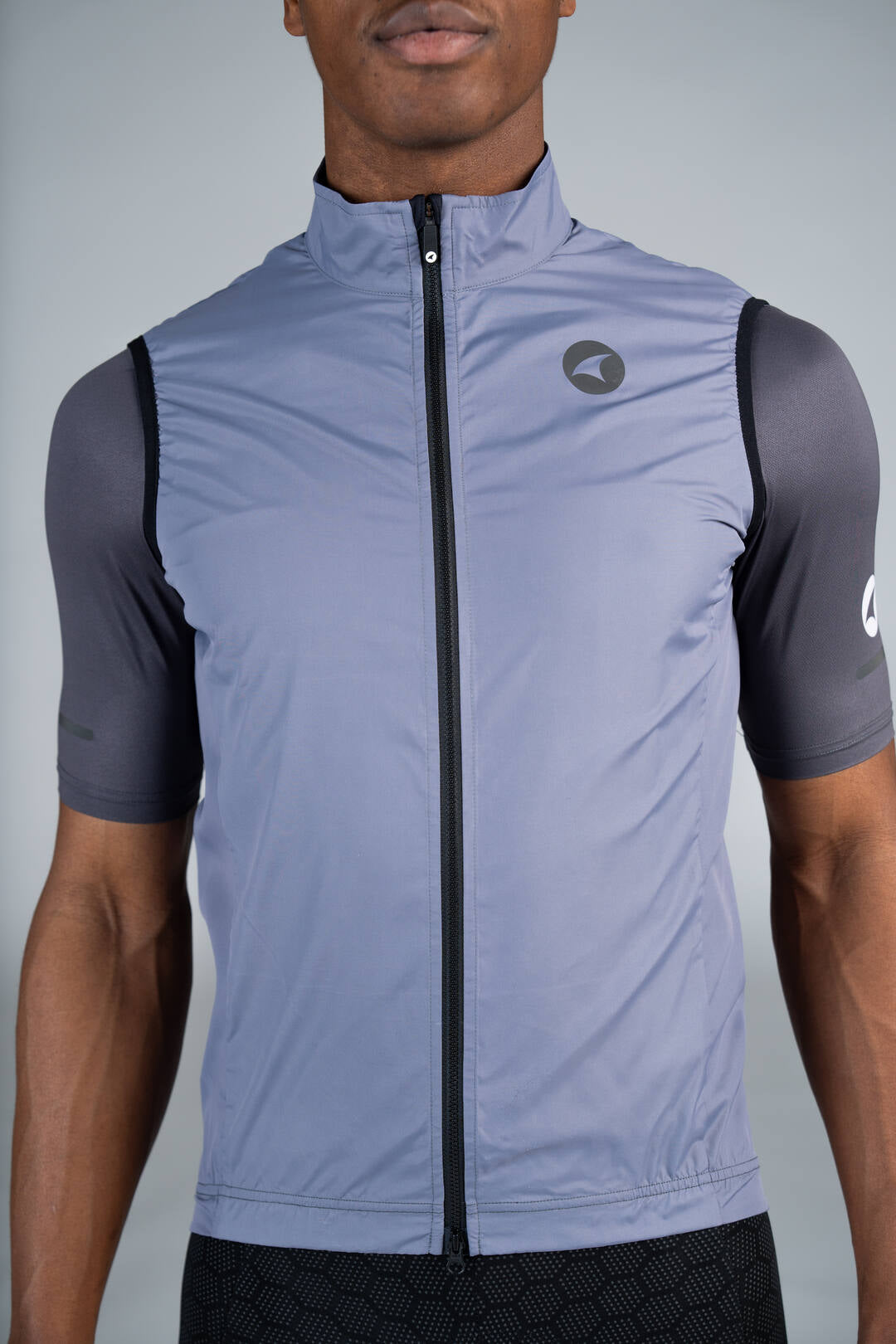 Men's Grey Divide Cycling Wind Vest - Front Close-Up