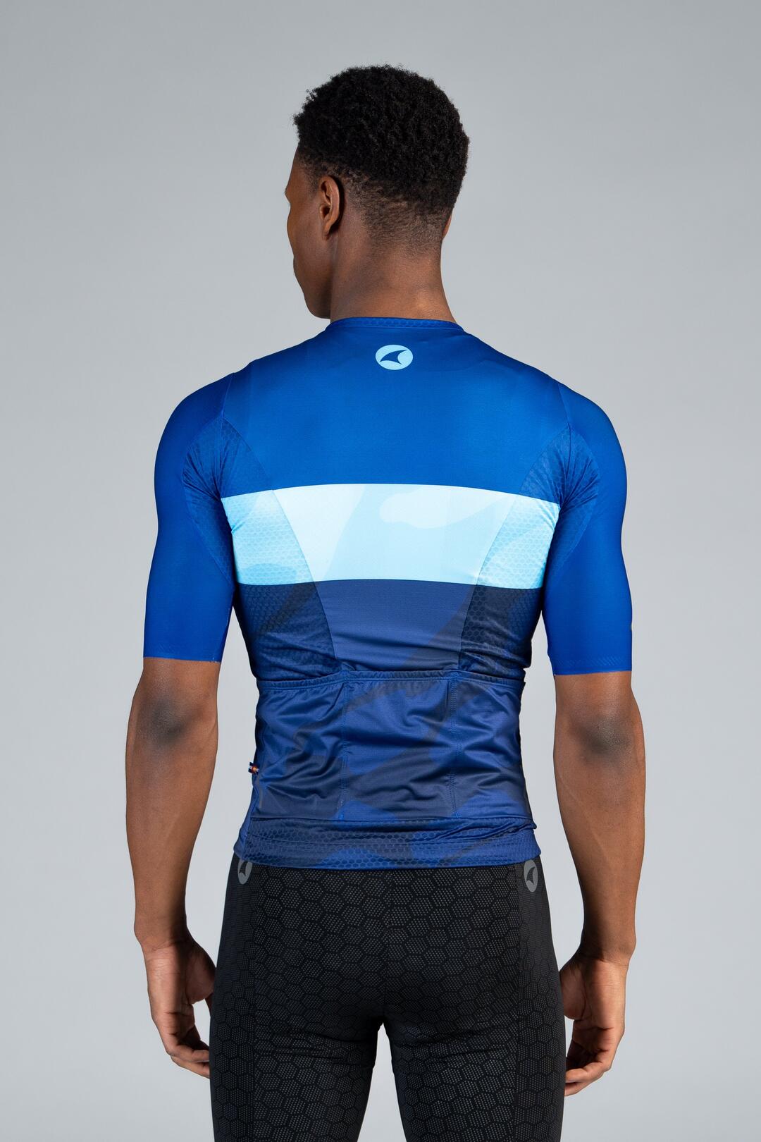 Men's Summit Aero Blue Stripe Cycling Jersey - Back View