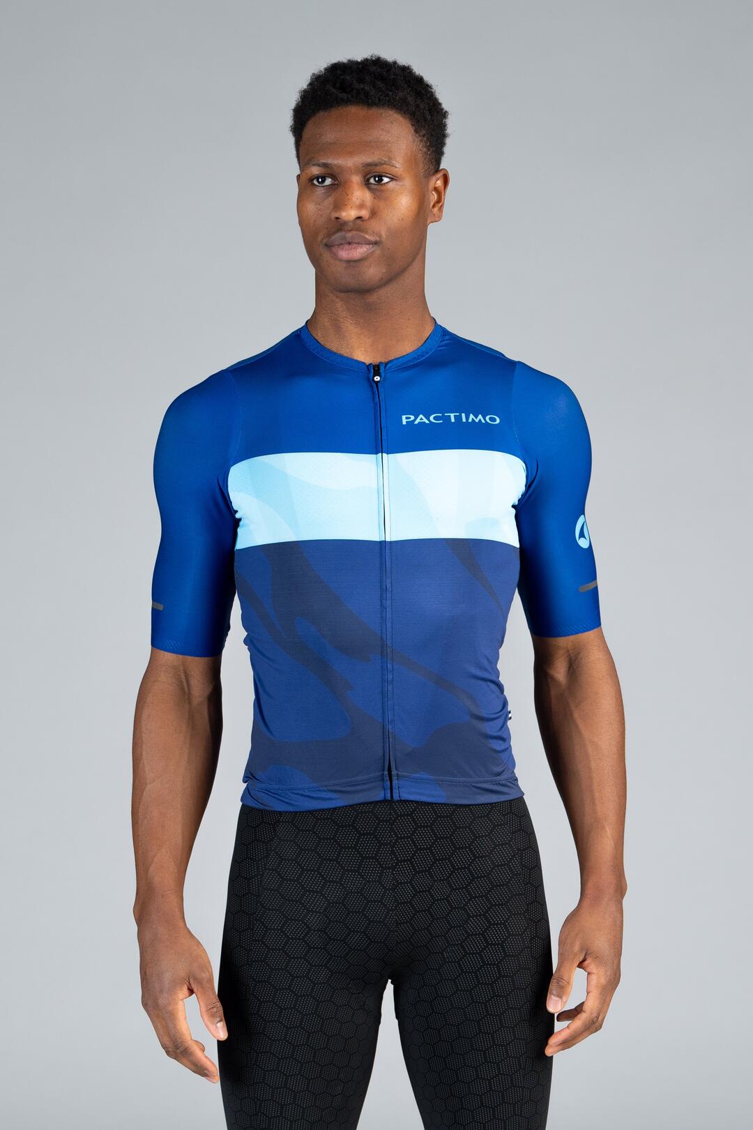Men's Summit Aero Blue Stripe Cycling Jersey - Front View