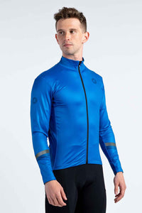 Men's Blue Thermal Cycling Jersey - Front View