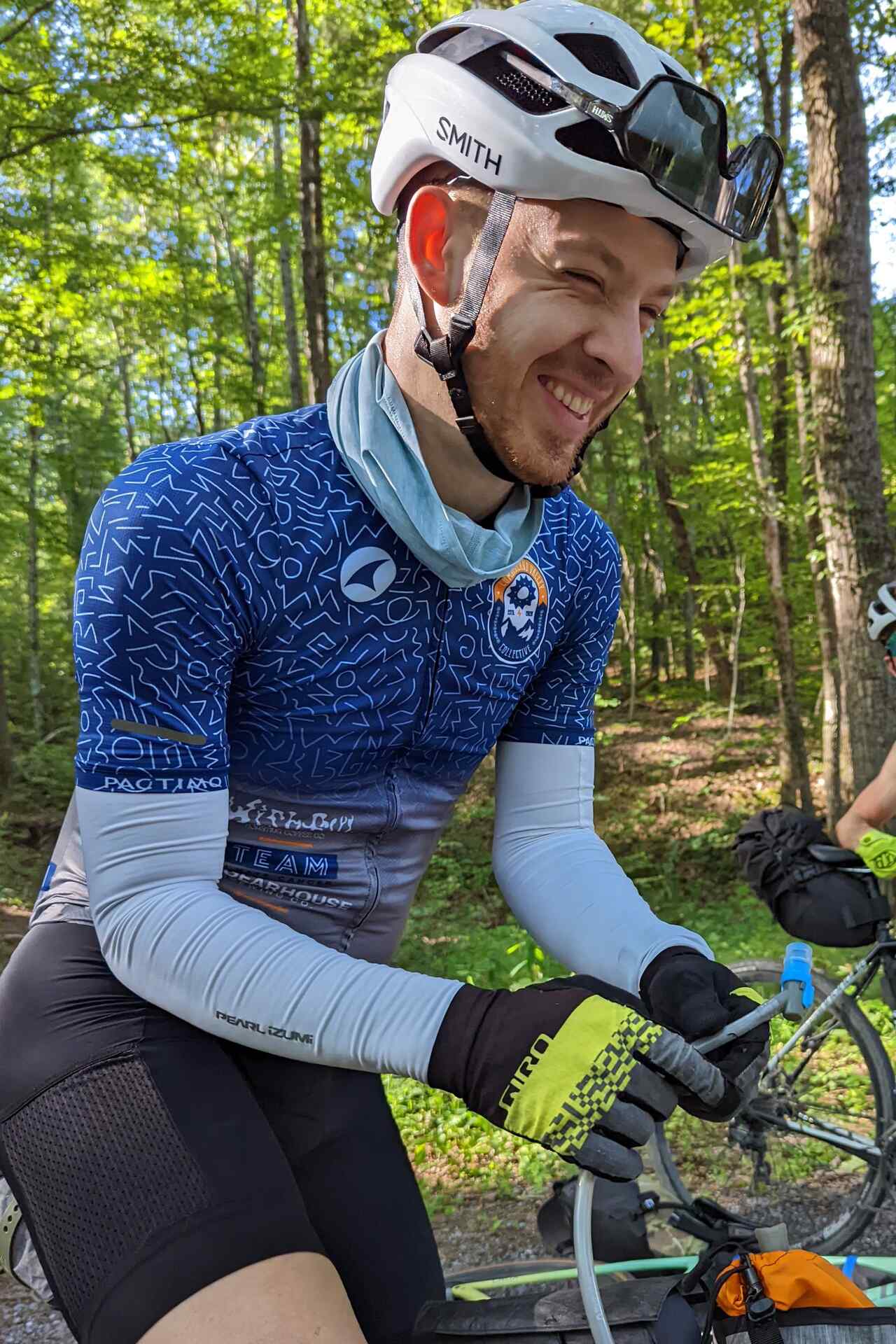 Cyclist wearing Cumberland Valley Collective team cycling kit made by Pactimo