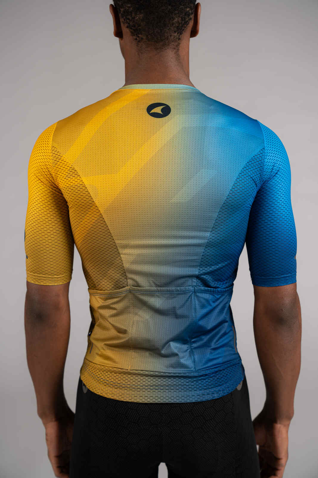Men's Blue/Gold Ombre Mesh Cycling Jersey - Back Pockets