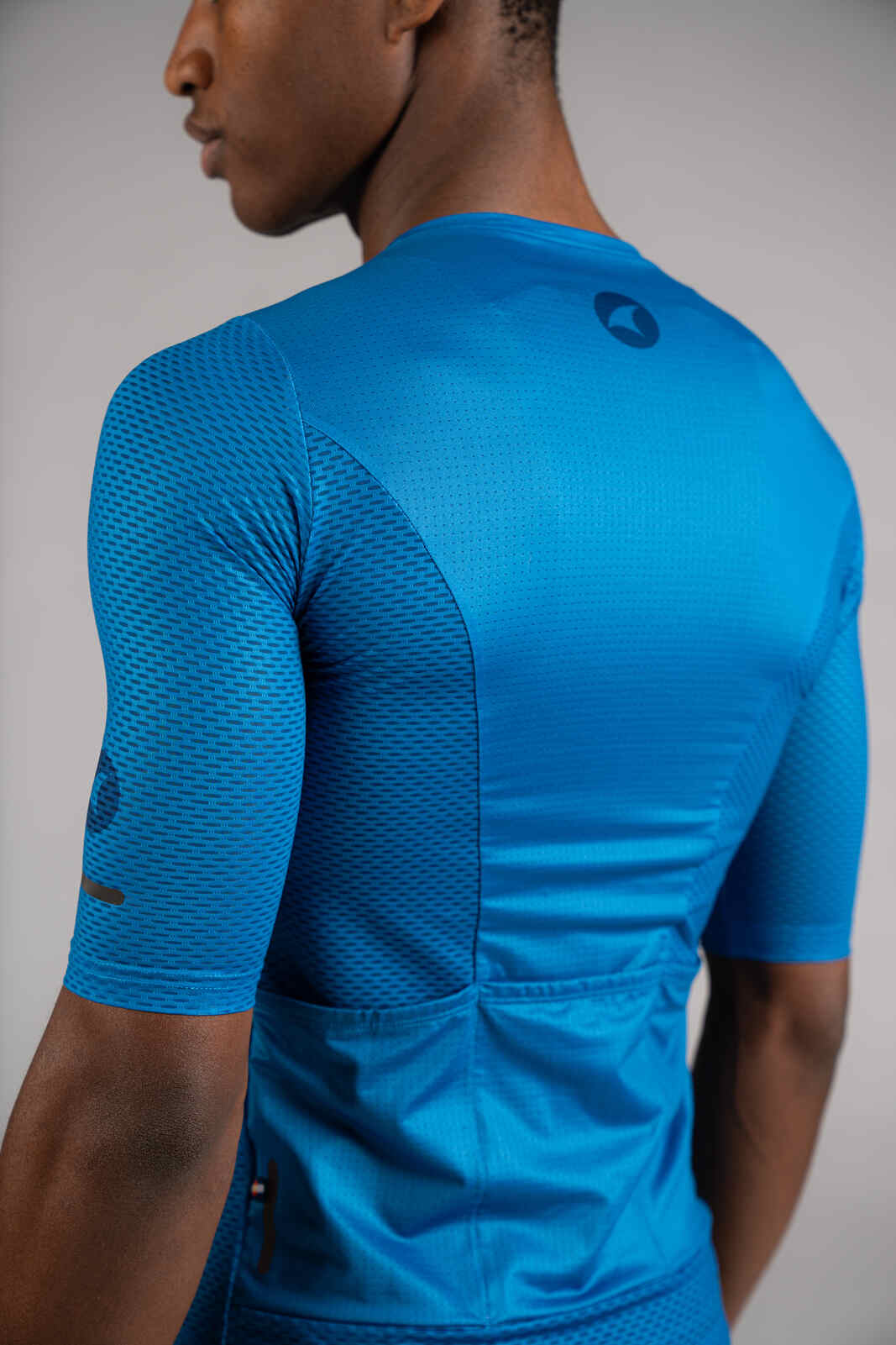 Men's Blue Mesh Cycling Jersey - Mesh Fabric Close-Up
