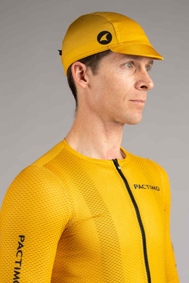 Yellow Moisture Wicking Cycling Cap with Visor Pactimo
