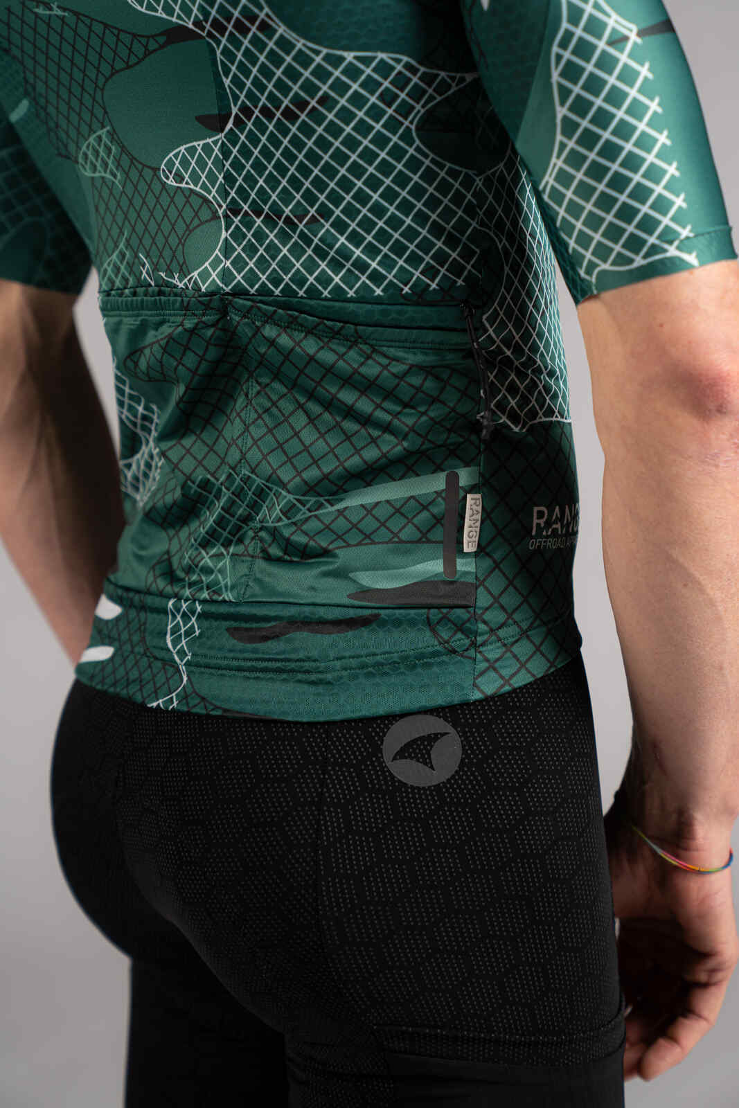 Men's Green Gravel Cycling Jersey - Back Pocket Zipper Pull