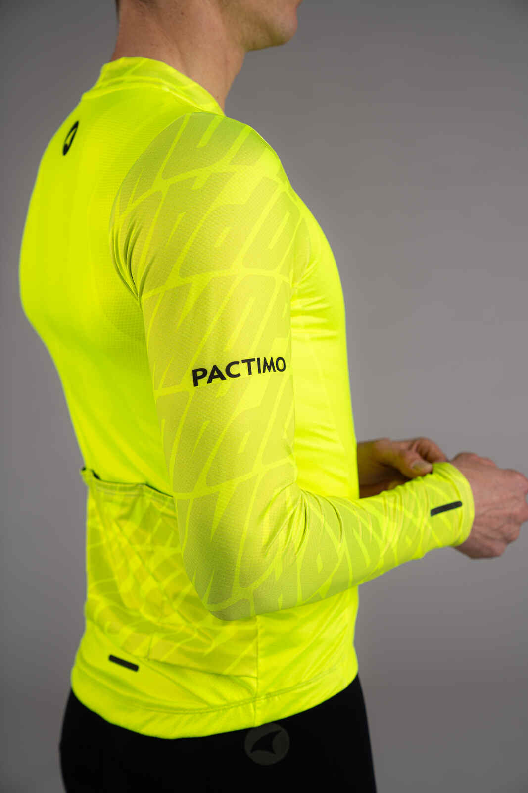 Men's High-Viz Yellow Aero Long Sleeve Cycling Jersey - Fabric Close-Up