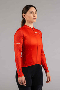 Women's Aero Long Sleeve Red Cycling Jersey - Front View