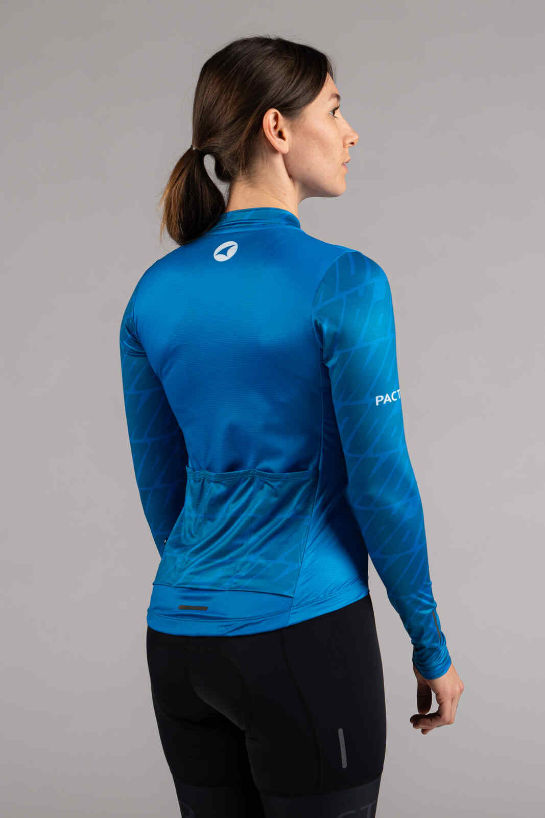 Women's Aero Long Sleeve Blue Cycling Jersey - Back View