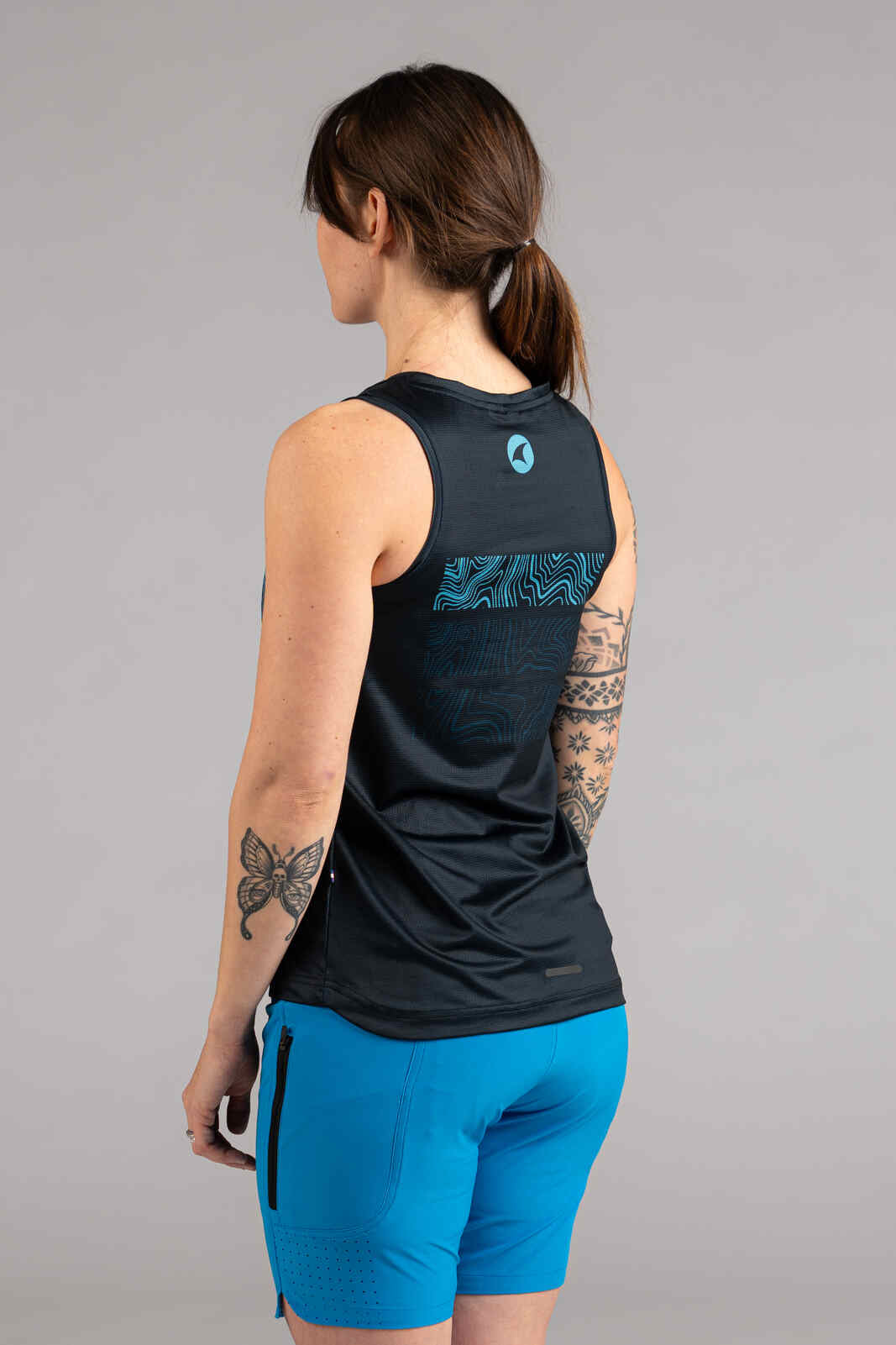 Women's Navy Blue Mountain Bike Tank Top - Back View