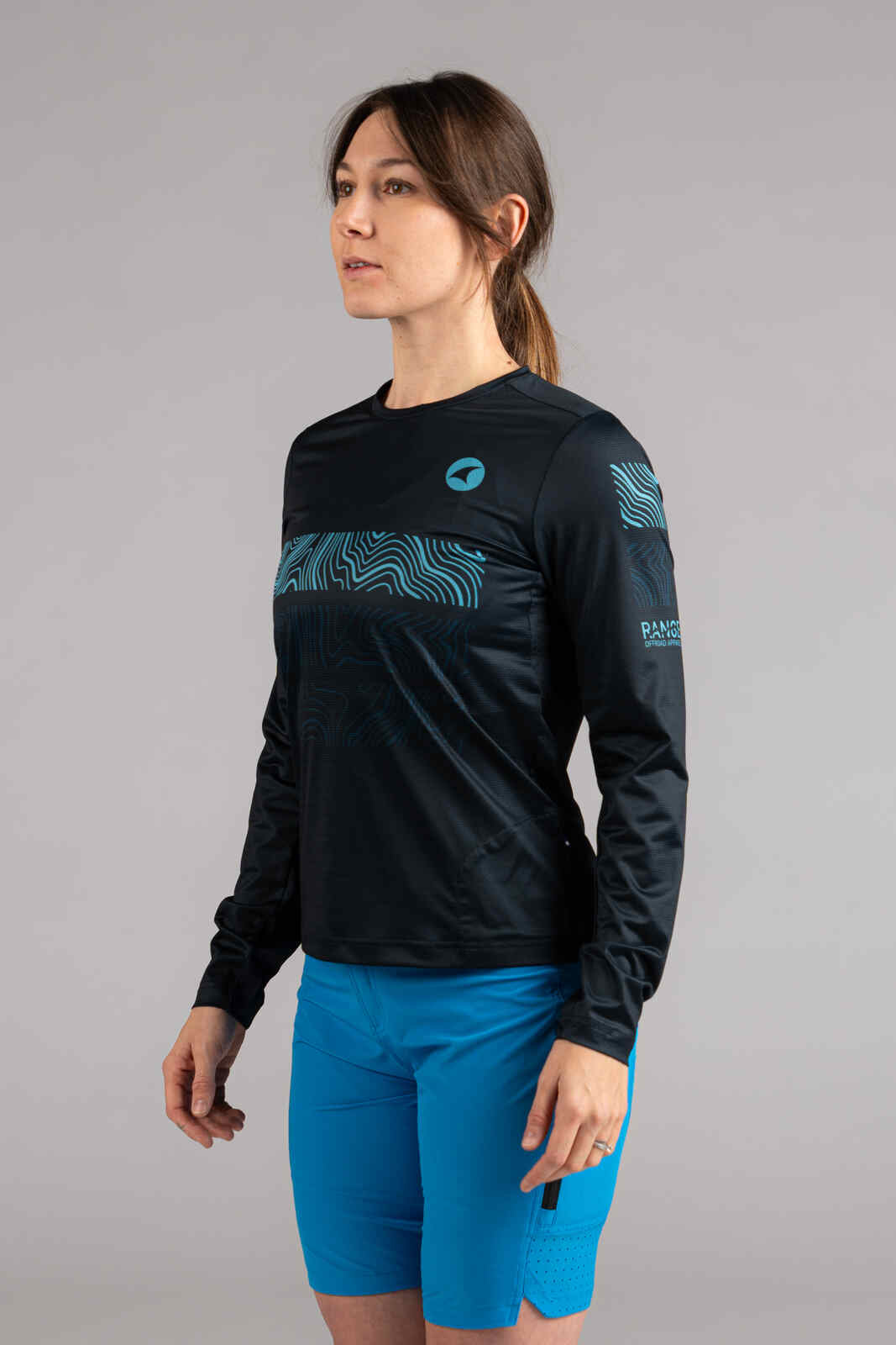 Women's Navy Blue Long Sleeve MTB Jersey - Front View