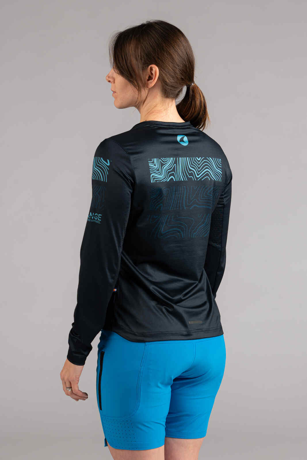Women's Navy Blue Long Sleeve MTB Jersey - Back View
