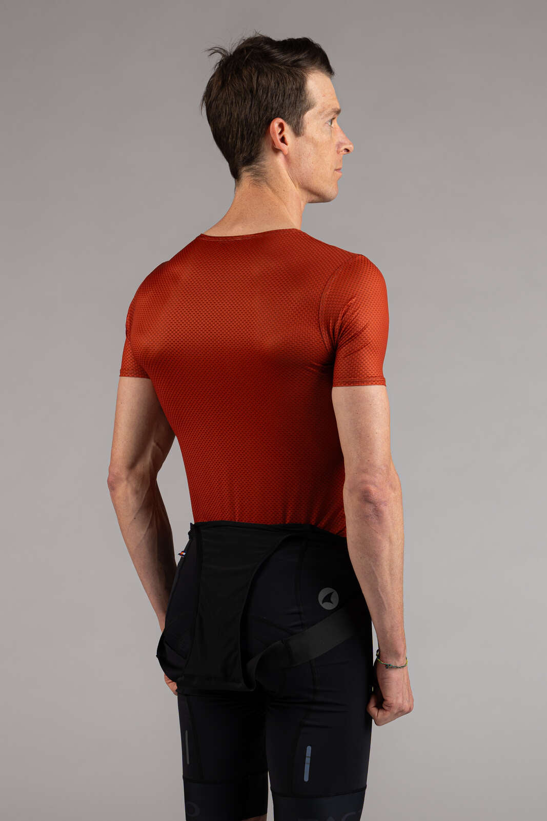 Men's Burnt Orange Mesh Cycling Base Layer - Back View