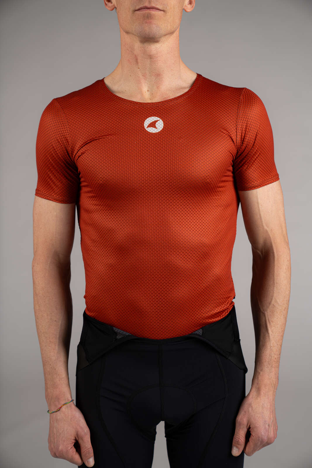 Men's Burnt Orange Mesh Cycling Base Layer - Front Close-Up