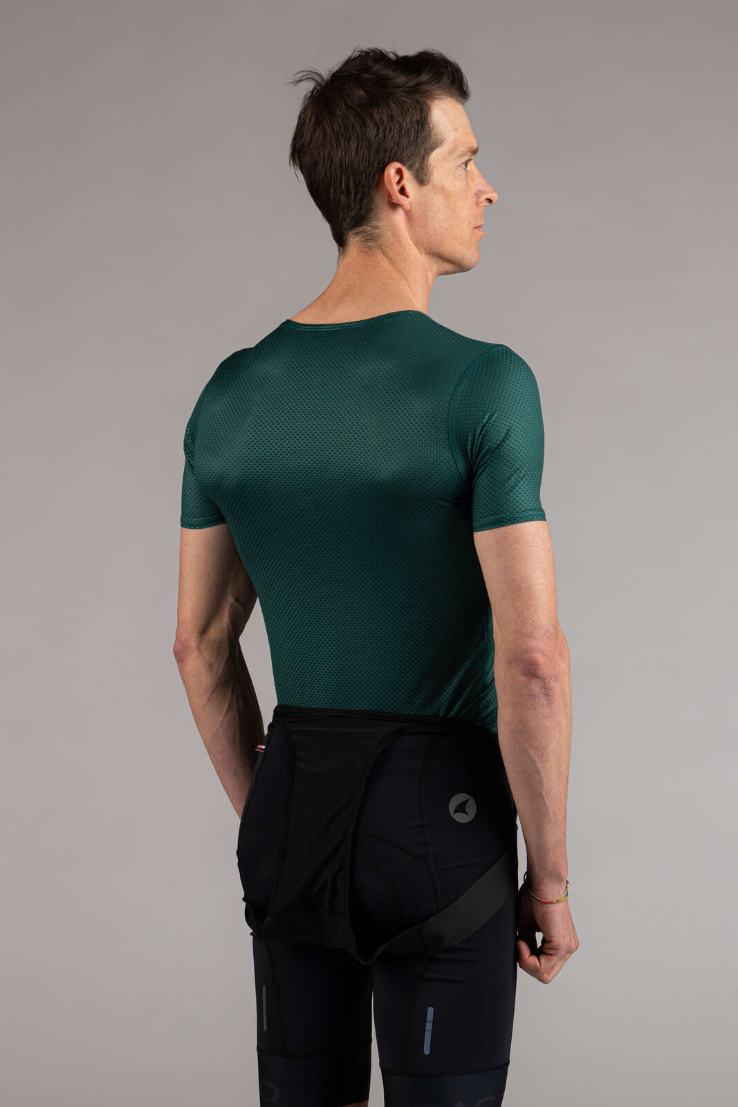 Men's Dark Green Mesh Cycling Base Layer - Back View