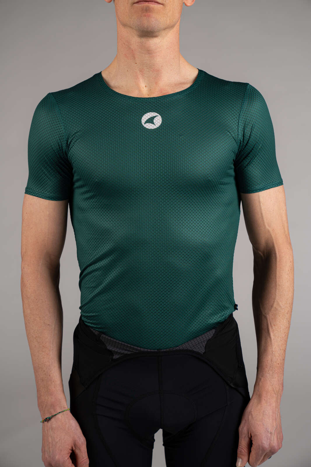 Men's Dark Green Mesh Cycling Base Layer - Front Close-Up