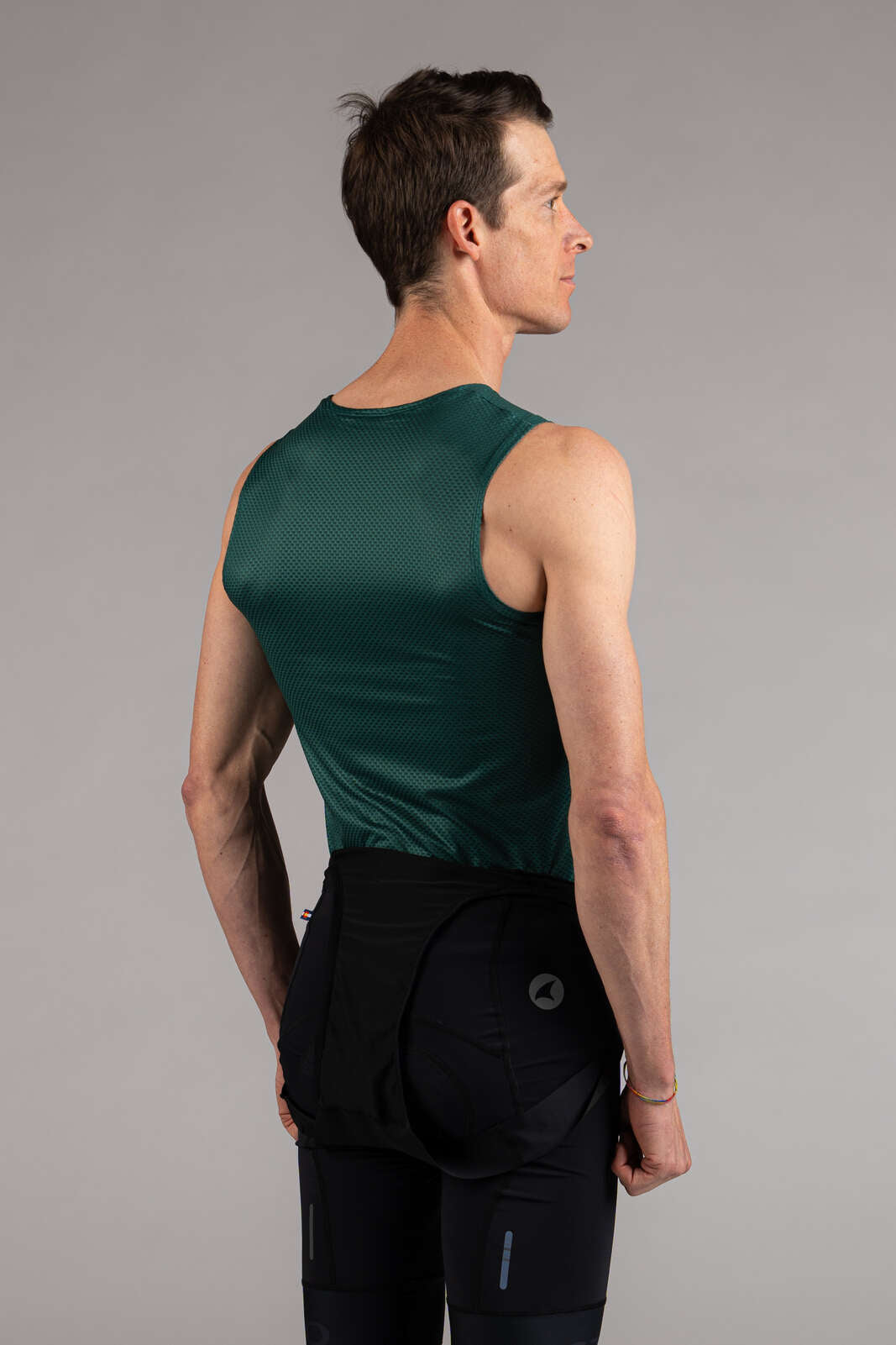 Men's Dark Green Sleeveless Cycling Base Layer - Back View