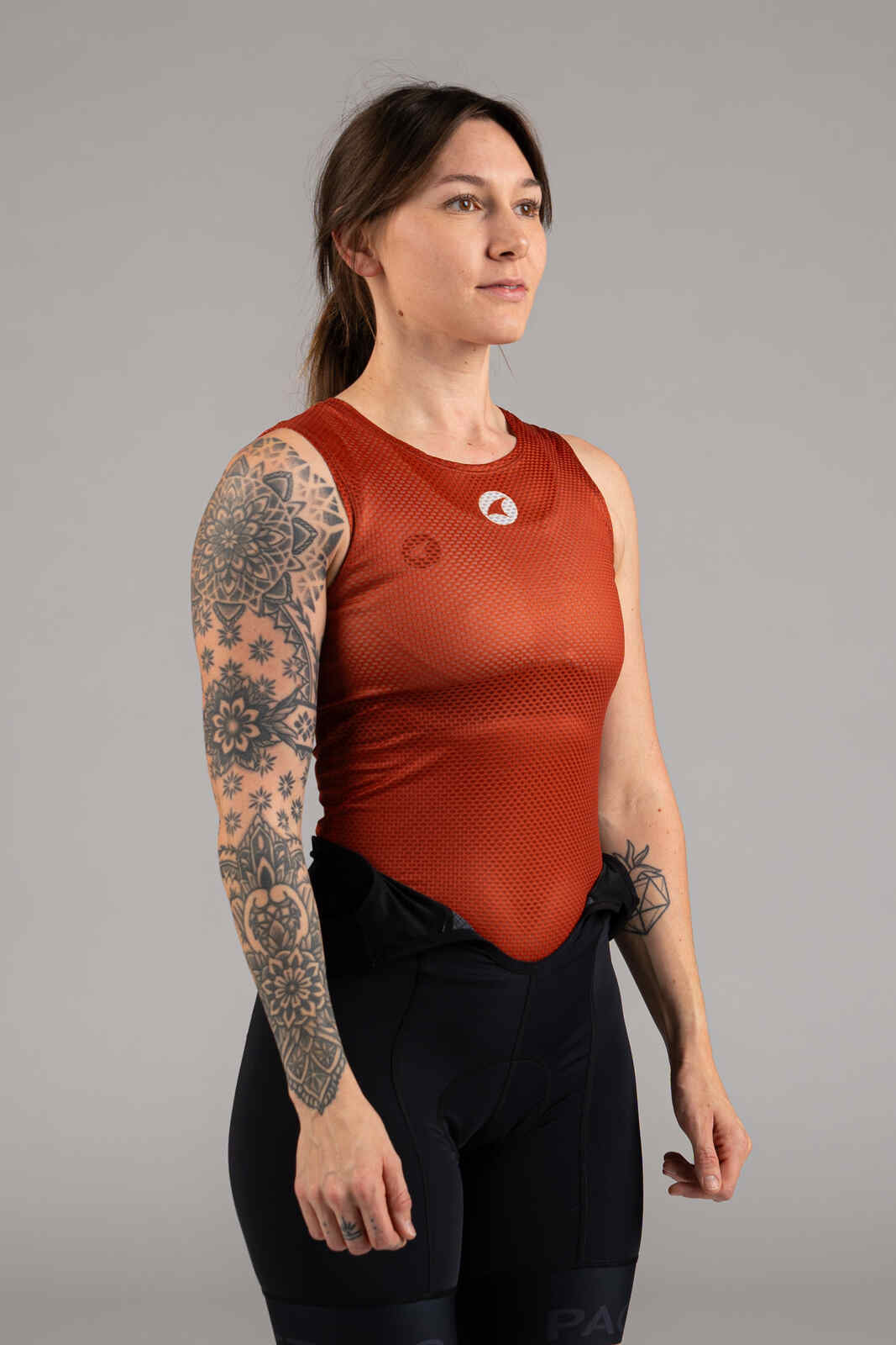 Women's Burnt Orange Sleeveless Cycling Base Layer - Front View