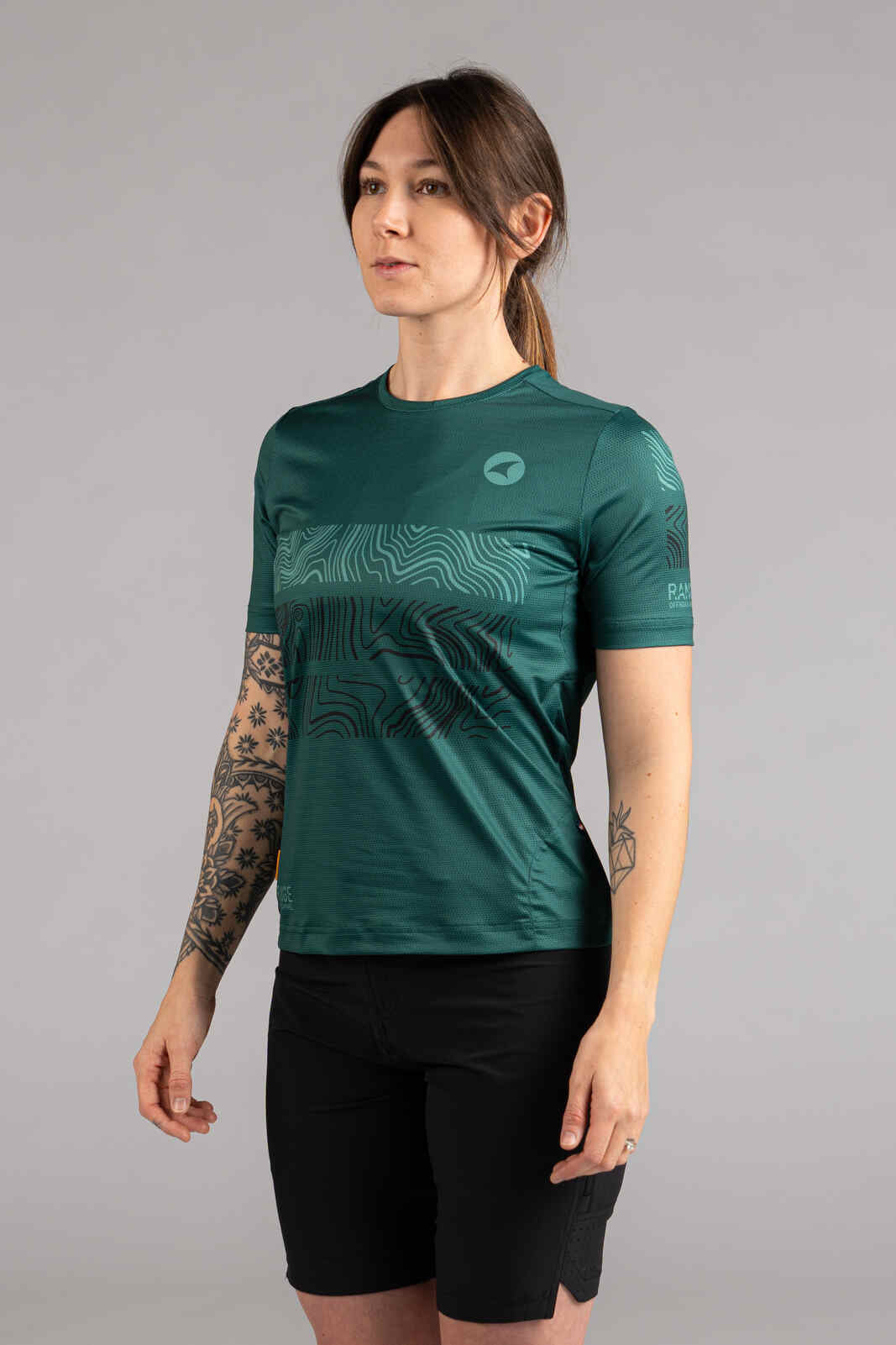 Women's Green Blue Mountain Bike Jersey - Front View