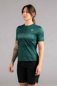 Women's Green Blue Mountain Bike Jersey - Front View