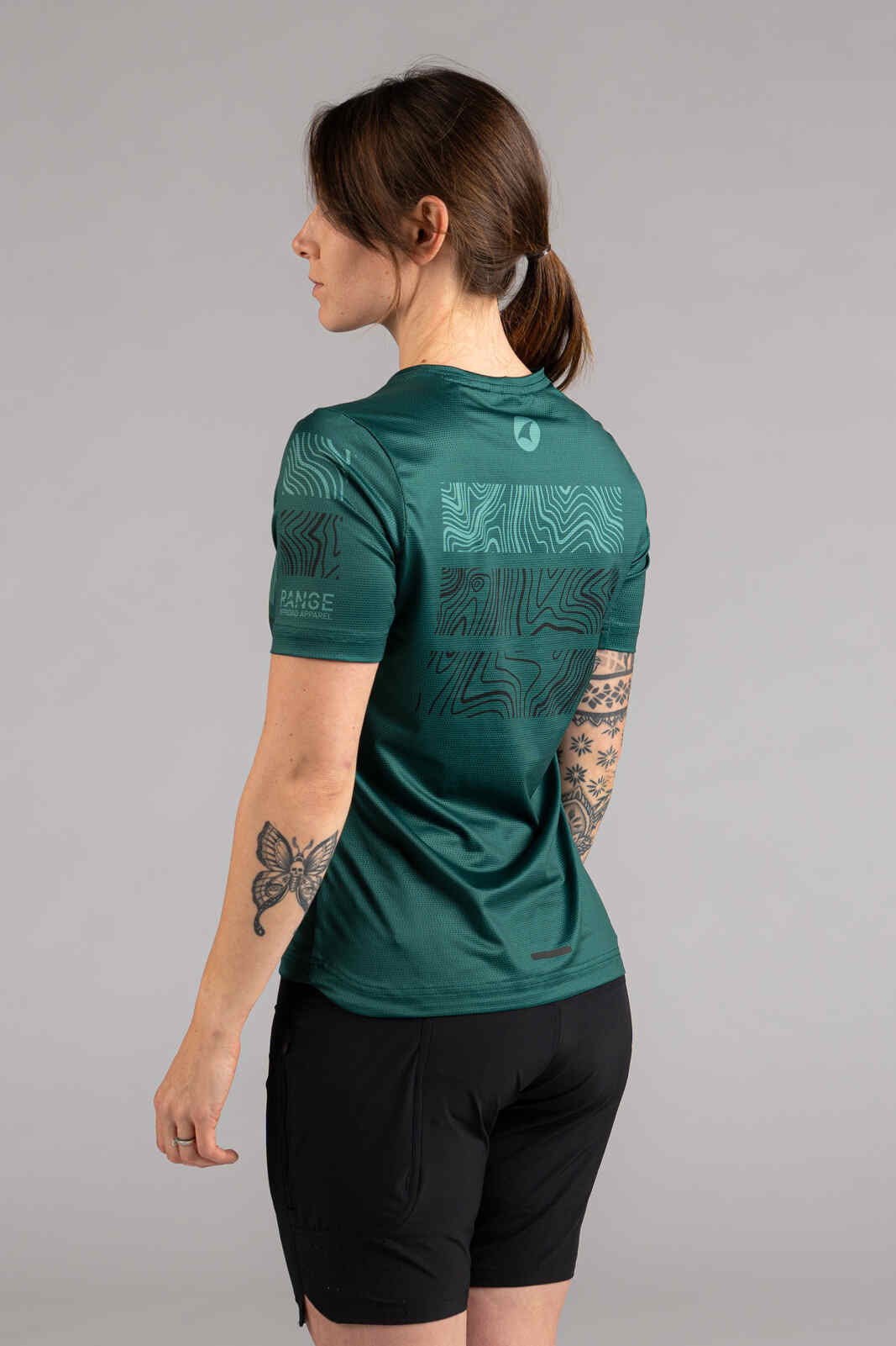 Women's Green Blue Mountain Bike Jersey - Back View