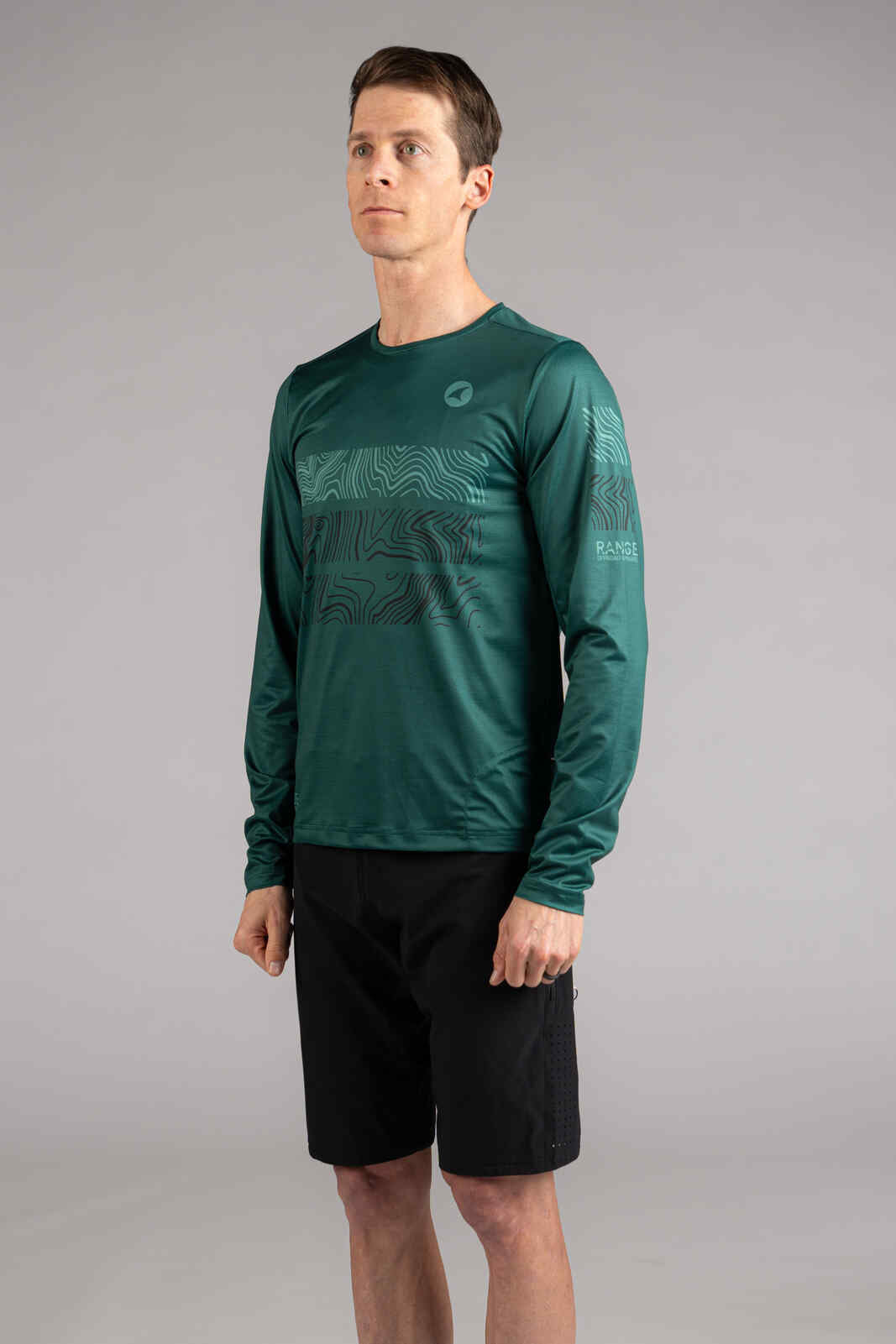 Men's Green Blue Long Sleeve MTB Jersey - Front View