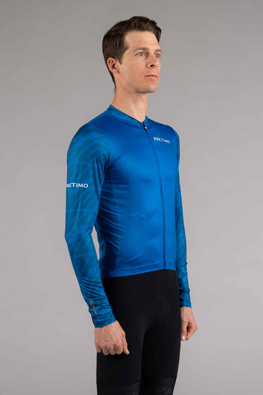 Men's Blue Aero Long Sleeve Cycling Jersey - Front View