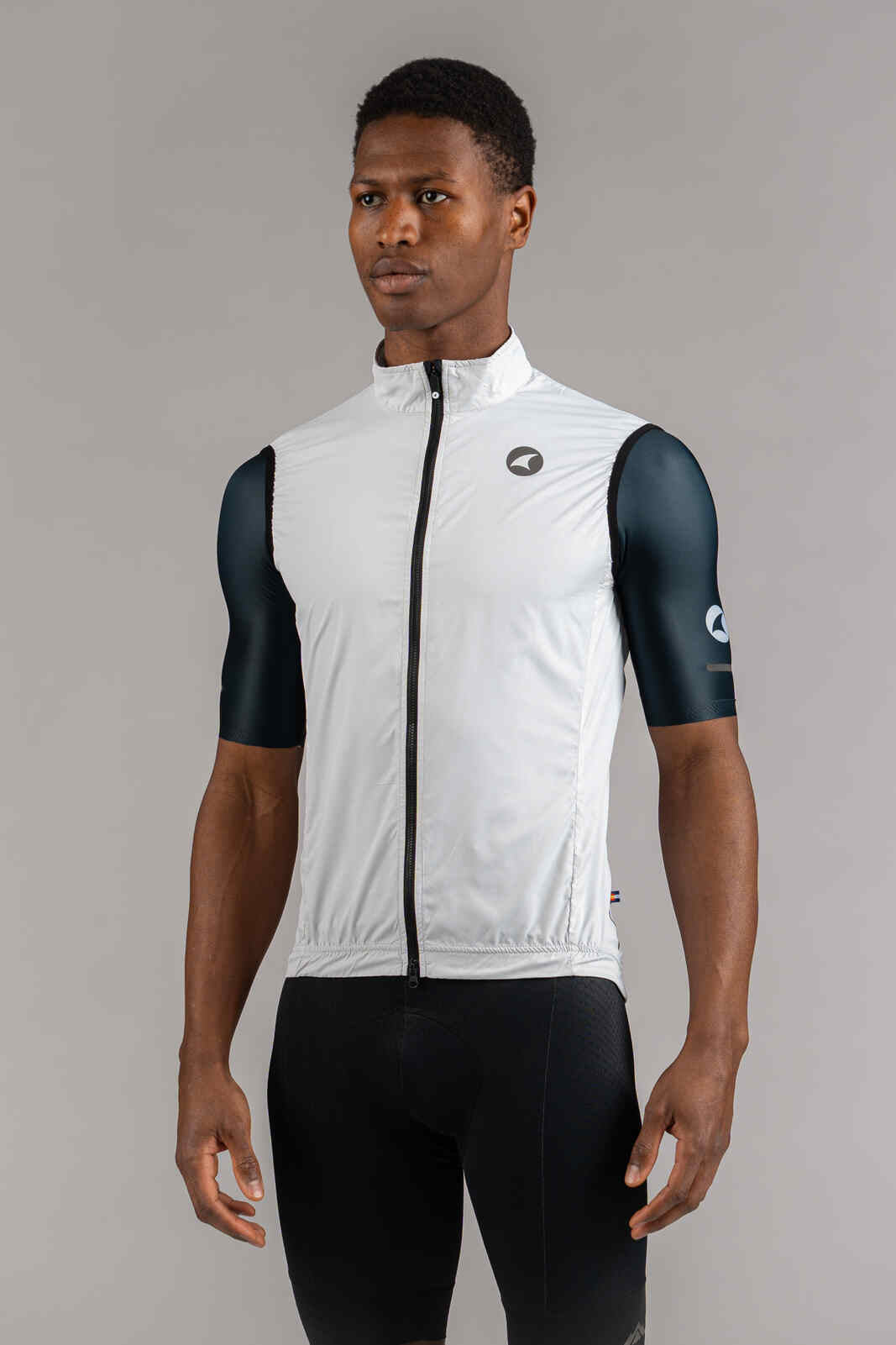 Men's White Packable Cycling Wind Vest - Front View