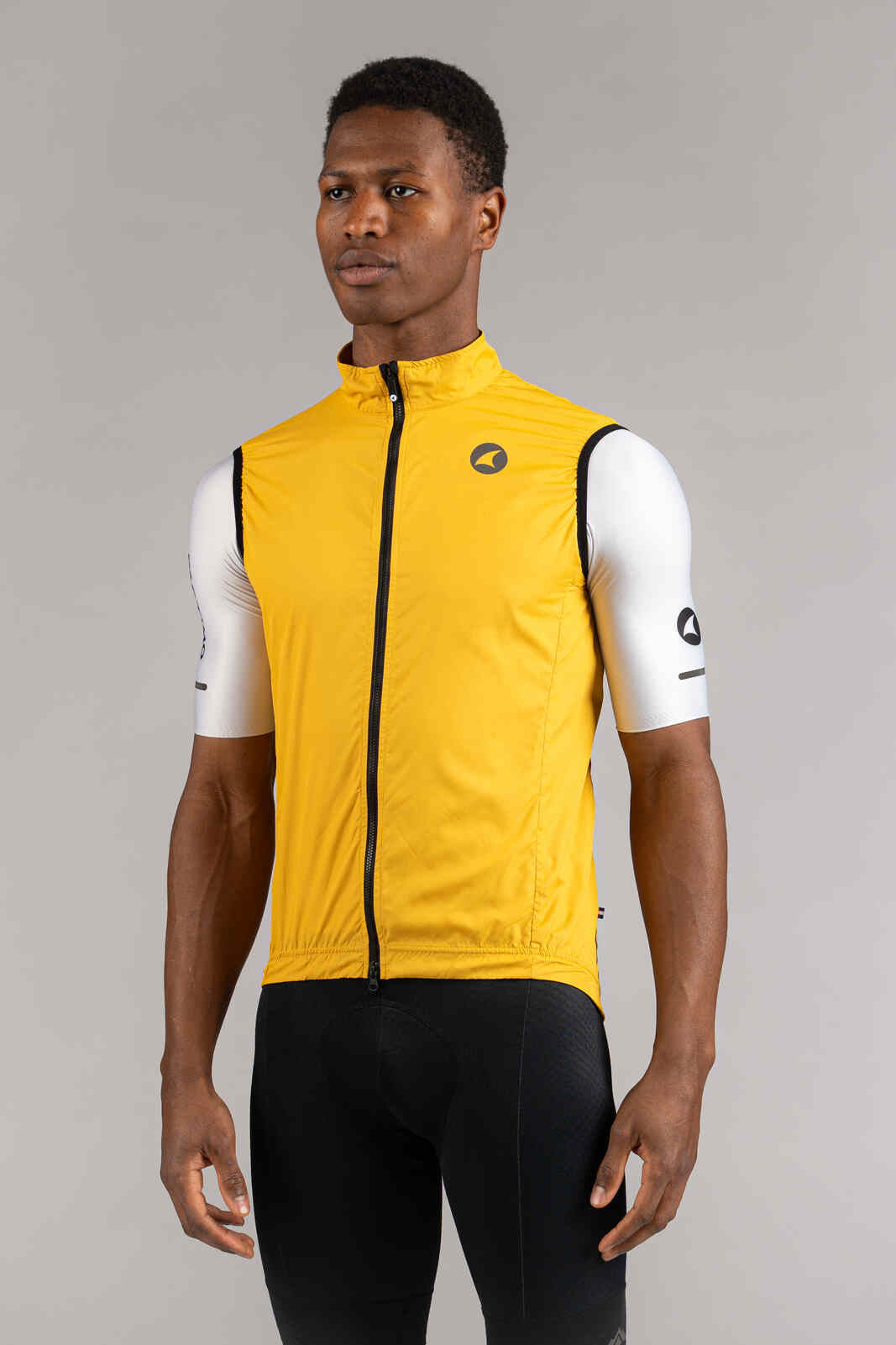 Men's Golden Yellow Packable Cycling Wind Vest - Front View
