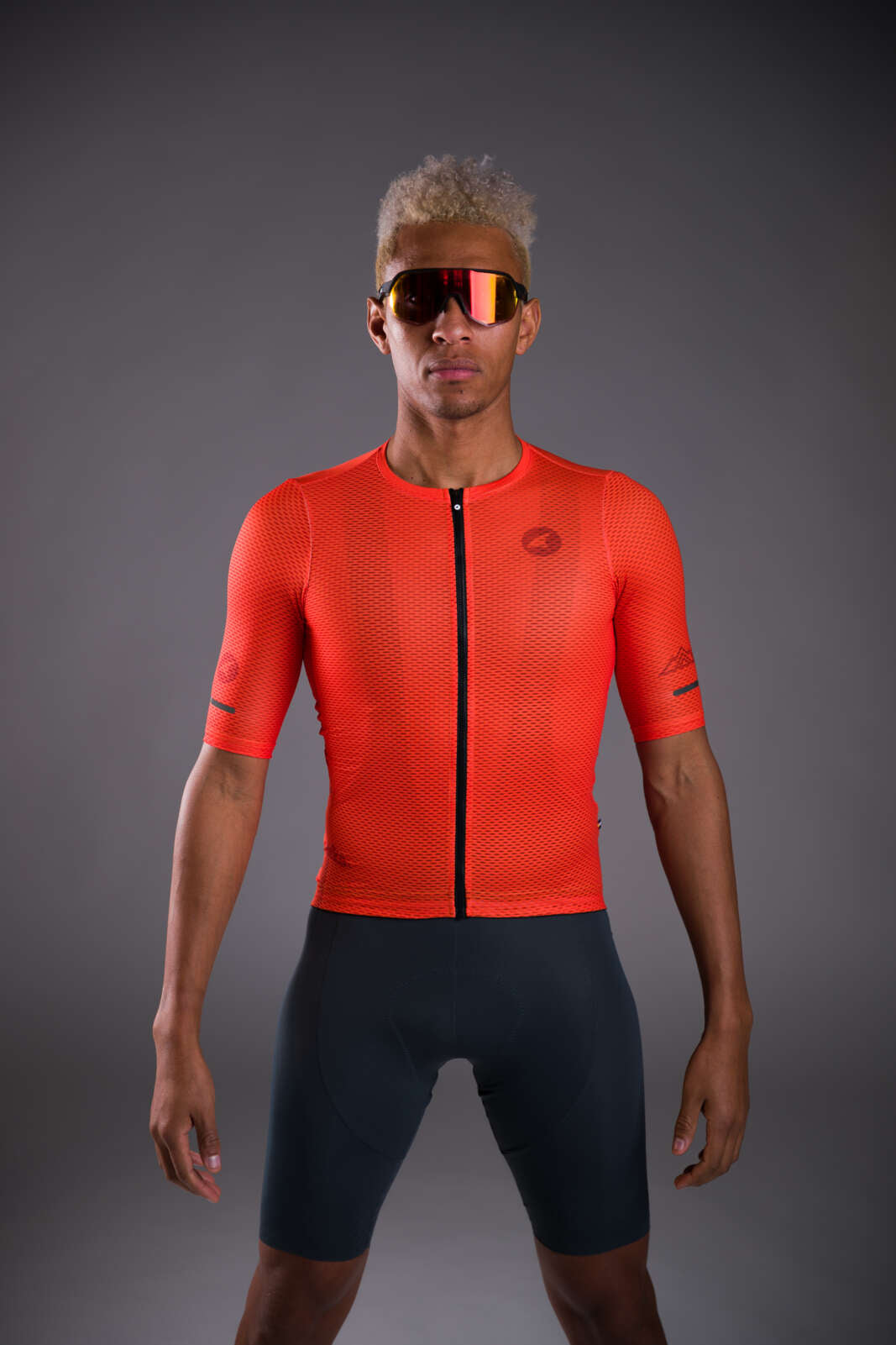 Men's Red Orange Aero Mesh Cycling Jersey 