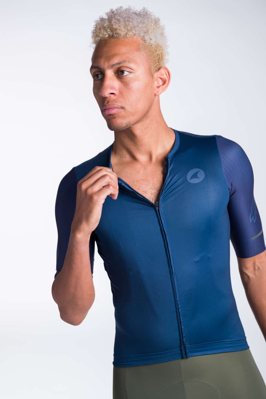 Men's Navy Blue Aero Cycling Jersey - Flyte Semi-Auto Locking Zipper