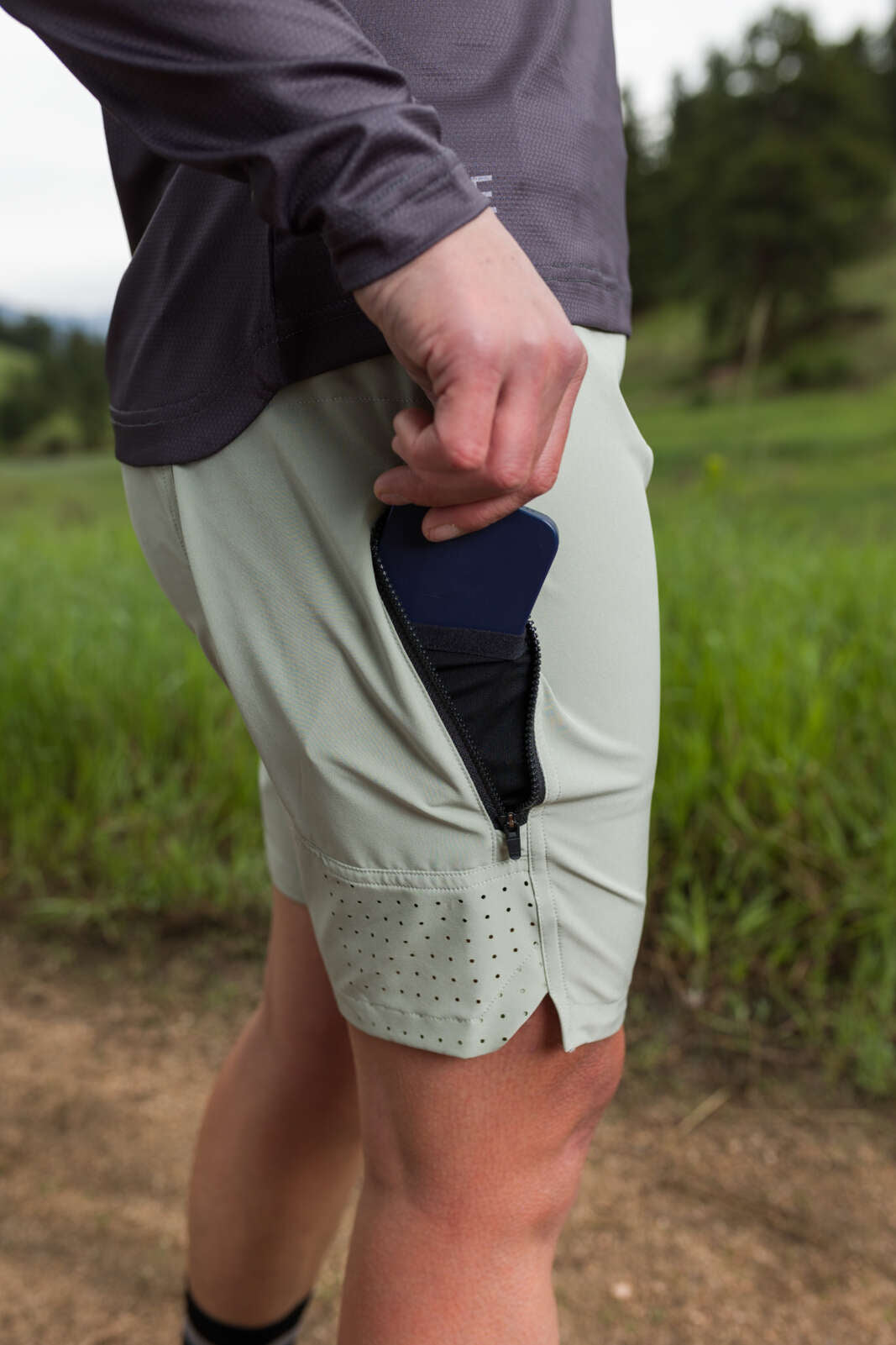 Women's Lightweight Sage Green Mountain Bike Shorts - Side Pocket