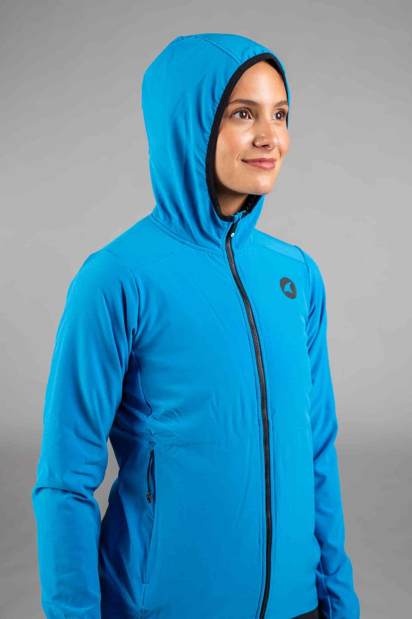 Women's Blue Insulated Cycling Jacket - Hood