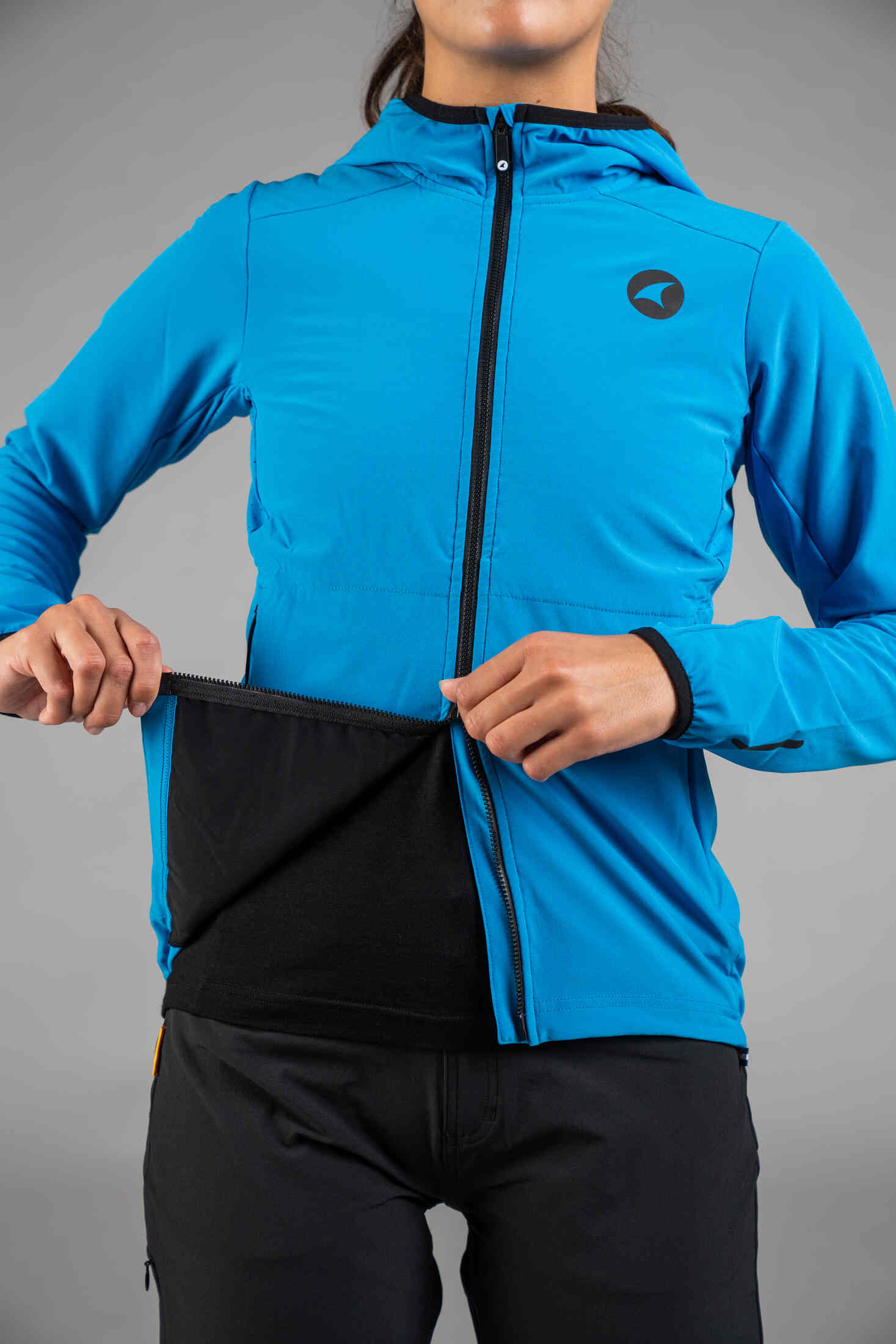 Women's Blue Insulated Cycling Jacket - Two-Way Zipper