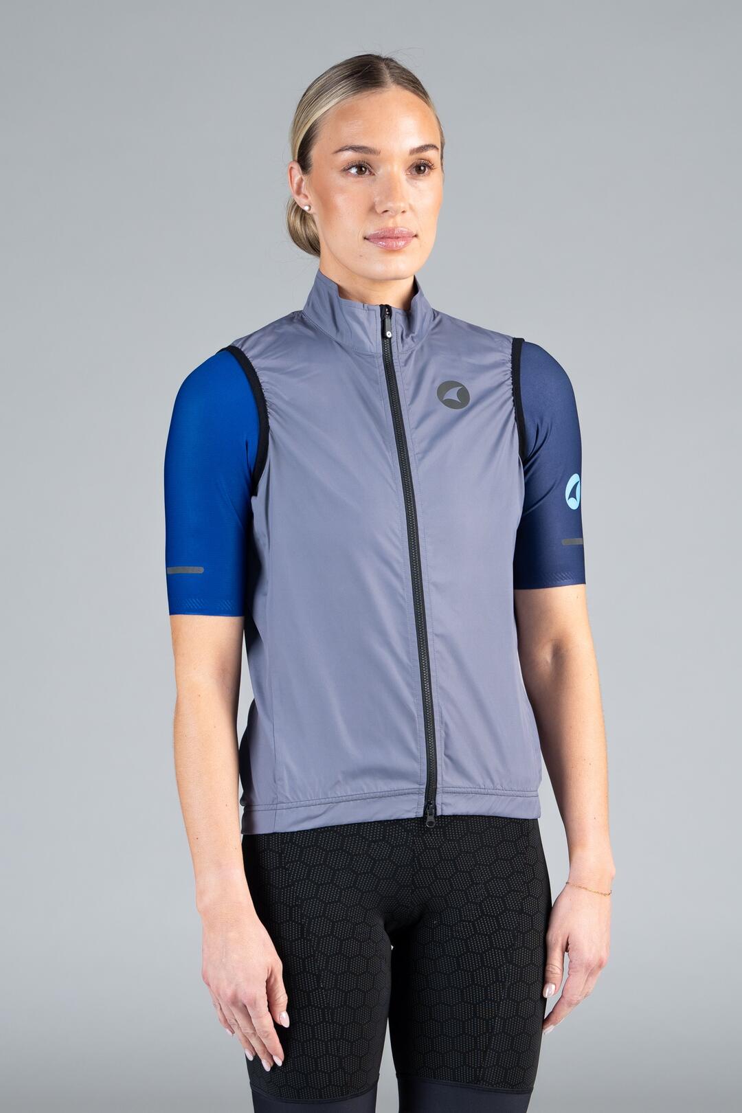 Women's Grey Cycling Wind Vest - Front View