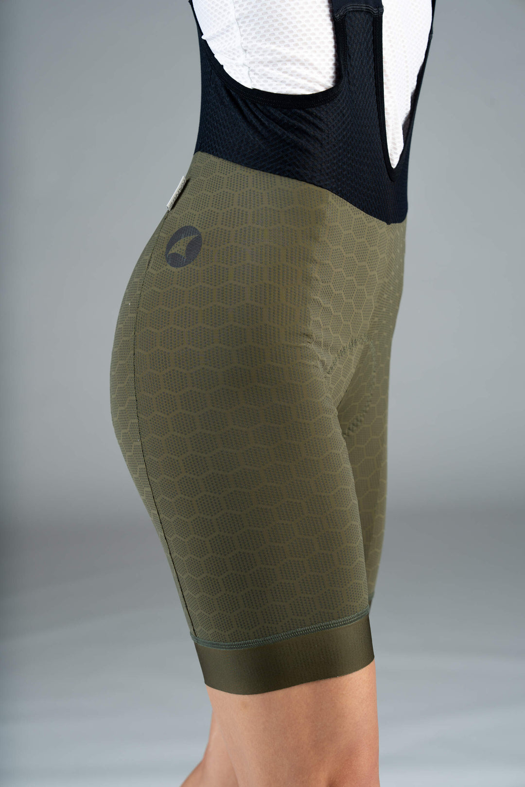 Women's Olive Green 12-Hour Cycling Bibs - Side View