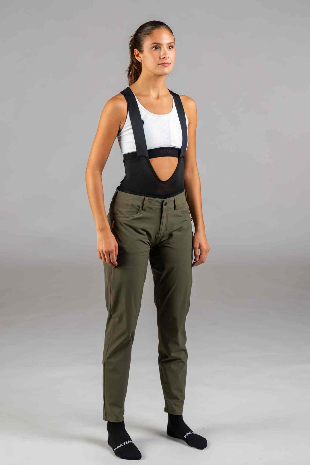 Women's Olive Green Mountain Bike Pants - Front View